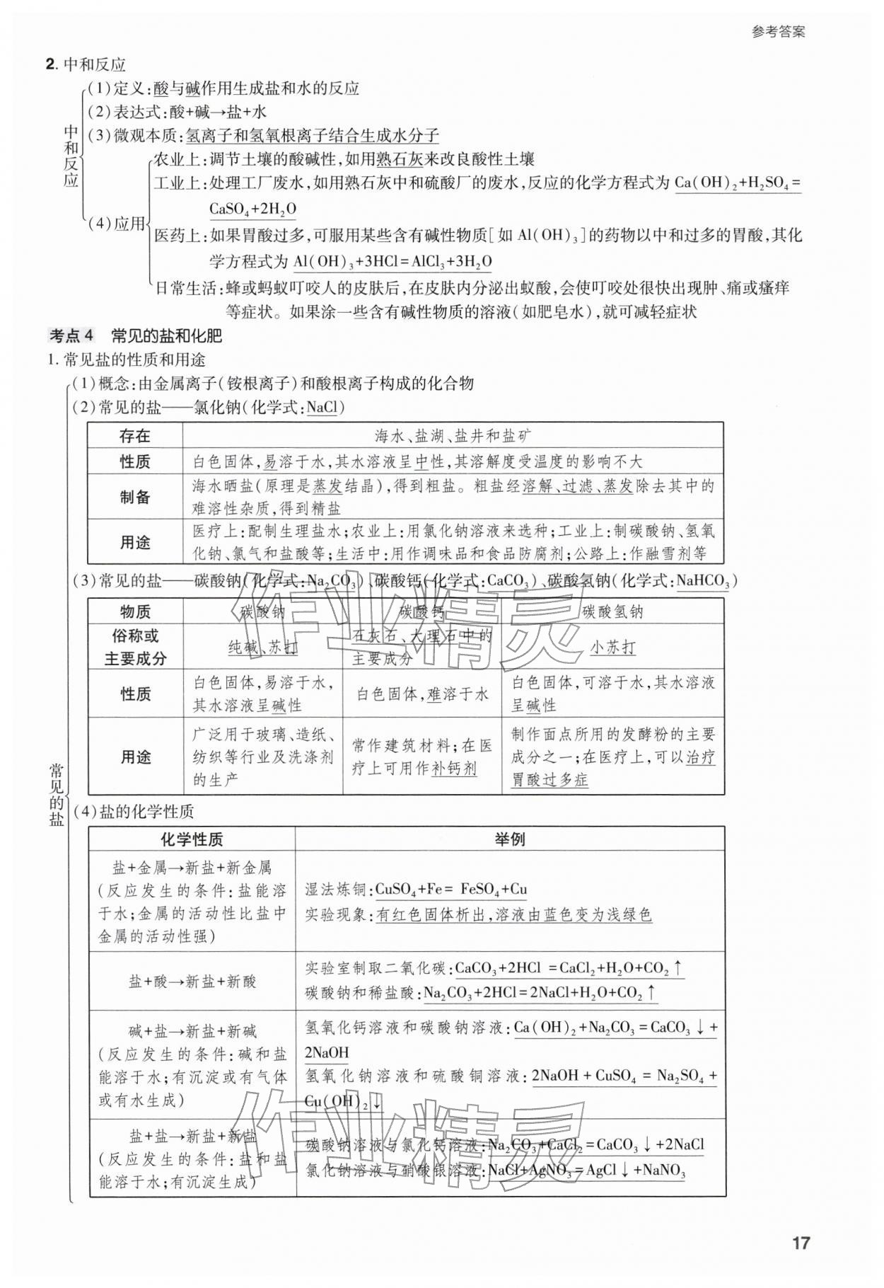 2026年山西省中考指導(dǎo)化學(xué)&nbsp;參考答案第17頁