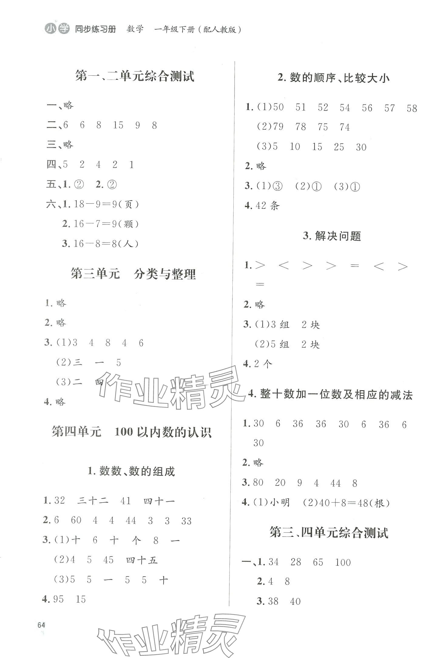 2024年同步練習(xí)冊(cè)山東人民出版社一年級(jí)數(shù)學(xué)下冊(cè)人教版 第2頁(yè)