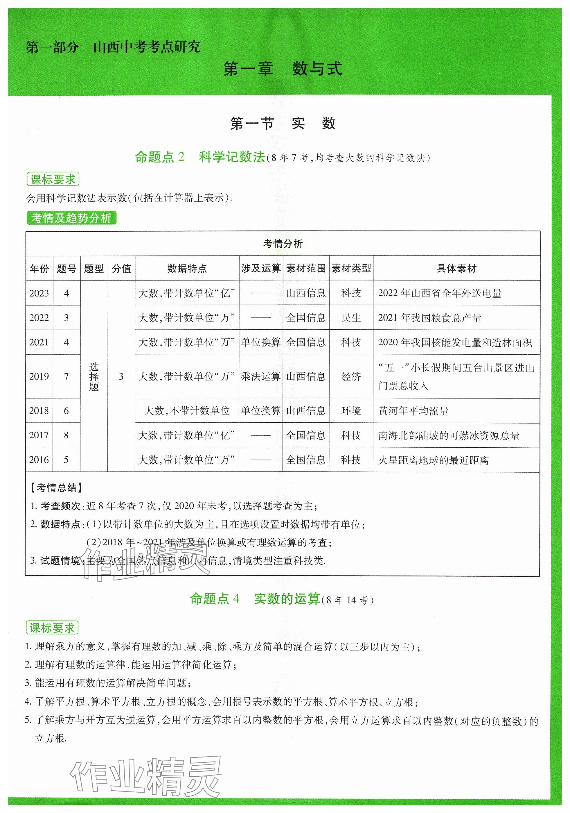 2024年万唯中考试题研究数学山西专版 参考答案第1页