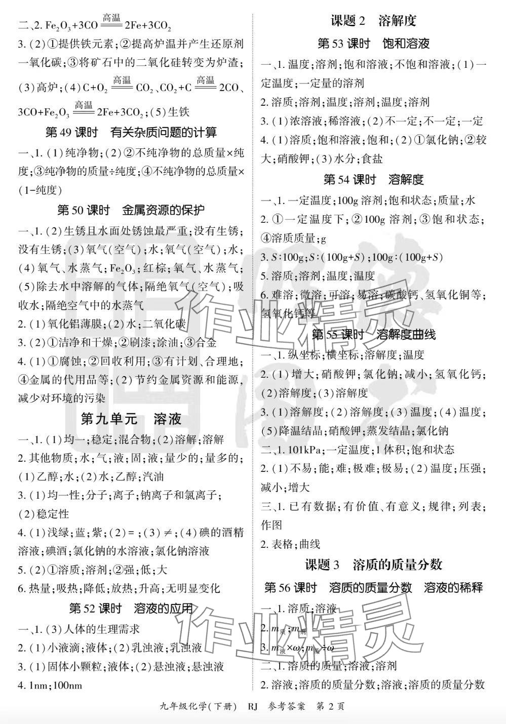 2025年启航新课堂九年级化学下册人教版 参考答案第2页