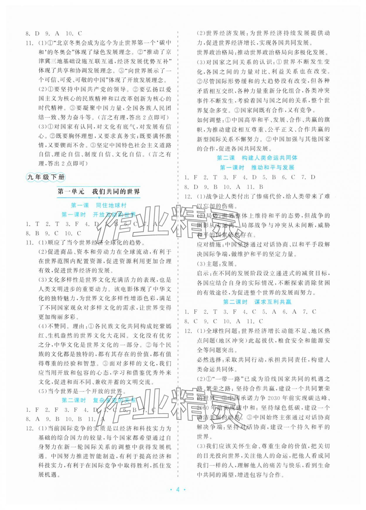 2025年精彩练习就练这一本九年级道德与法治全一册人教版评议教辅 第4页