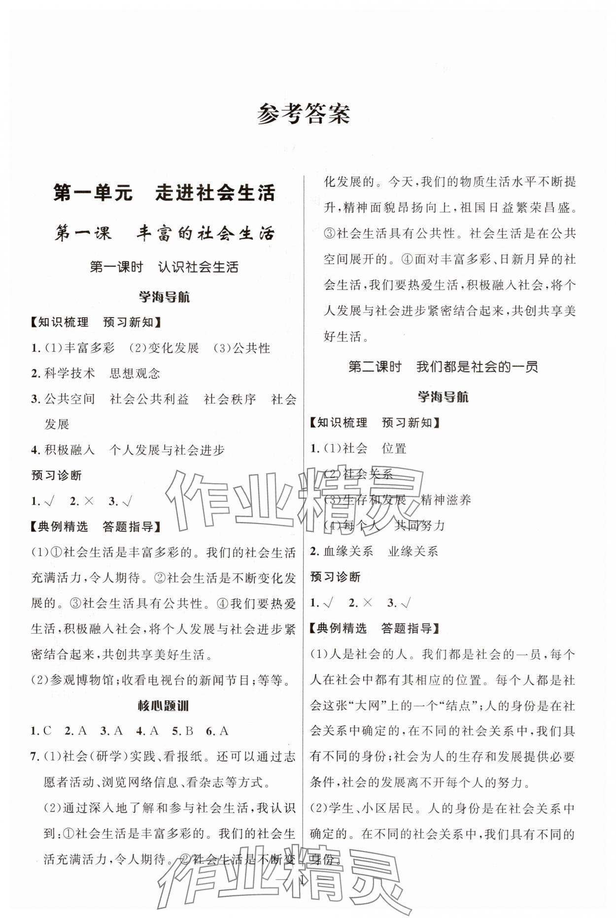 2025年顶尖课课练八年级道德与法治上册人教版贵州专版 第1页