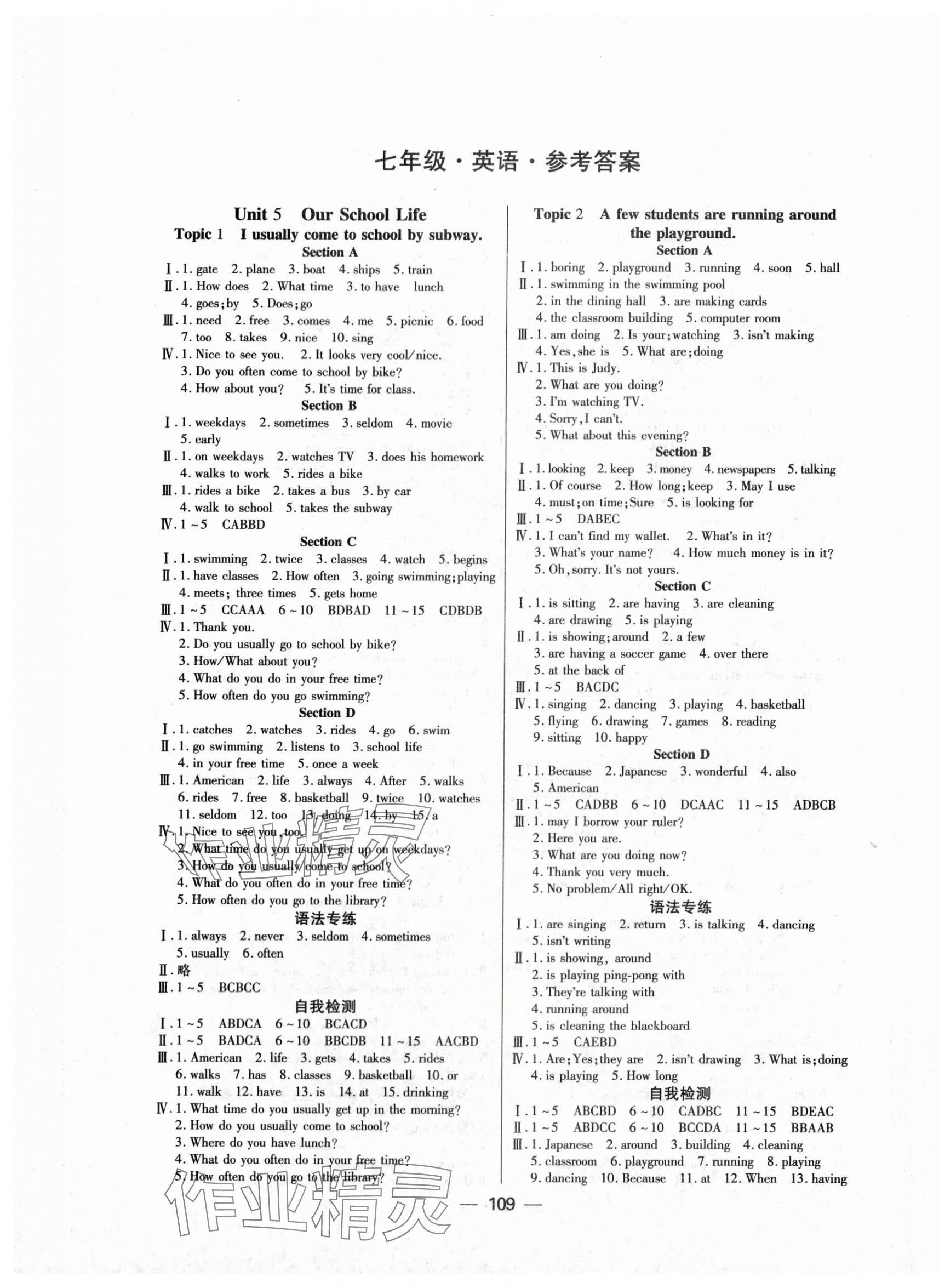 2024年高效課堂七年級(jí)英語(yǔ)下冊(cè)仁愛版河南專版 參考答案第1頁(yè)