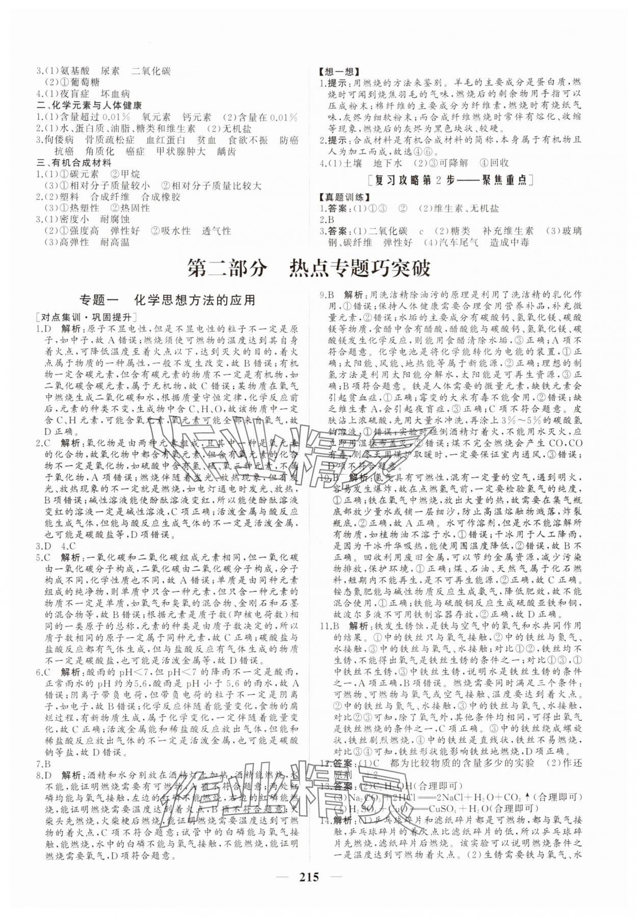 2024年新中考集訓中考總復習化學&nbsp;參考答案第8頁