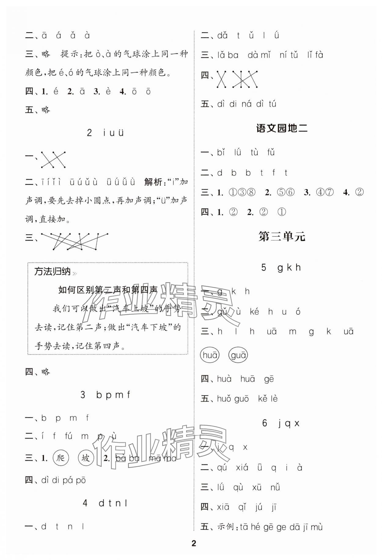 2024年通成學(xué)典課時(shí)作業(yè)本一年級(jí)語(yǔ)文上冊(cè)人教版蘇州專版 參考答案第2頁(yè)