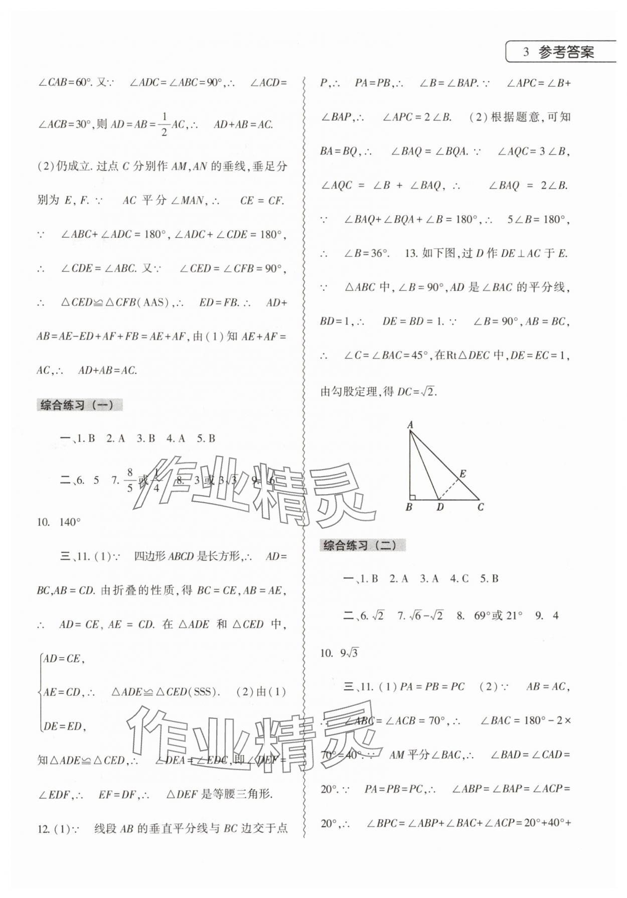 2024年暑假作业本大象出版社八年级数学北师大版 参考答案第3页