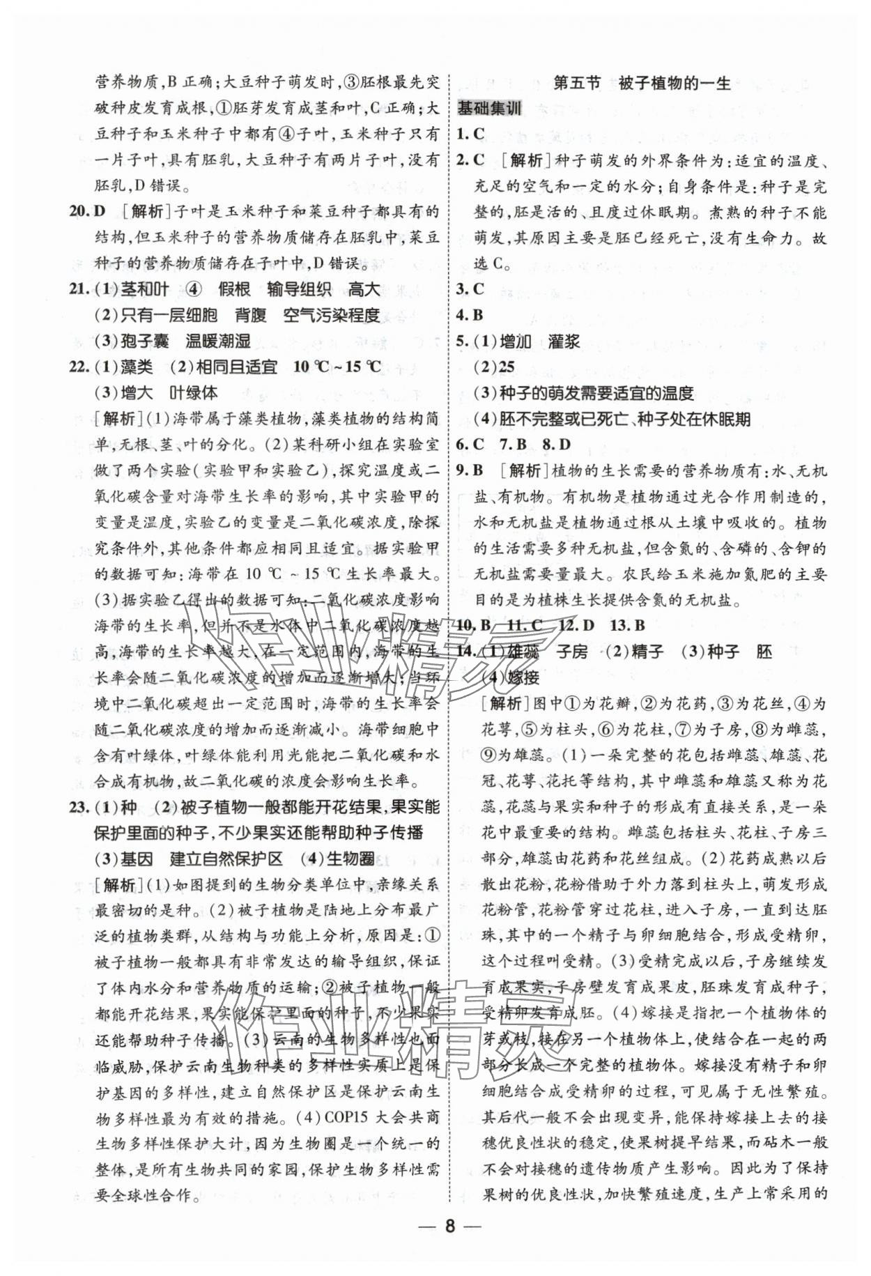2024年中考123中考一輪總復(fù)習(xí)生物吉林專(zhuān)版&nbsp;參考答案第8頁(yè)