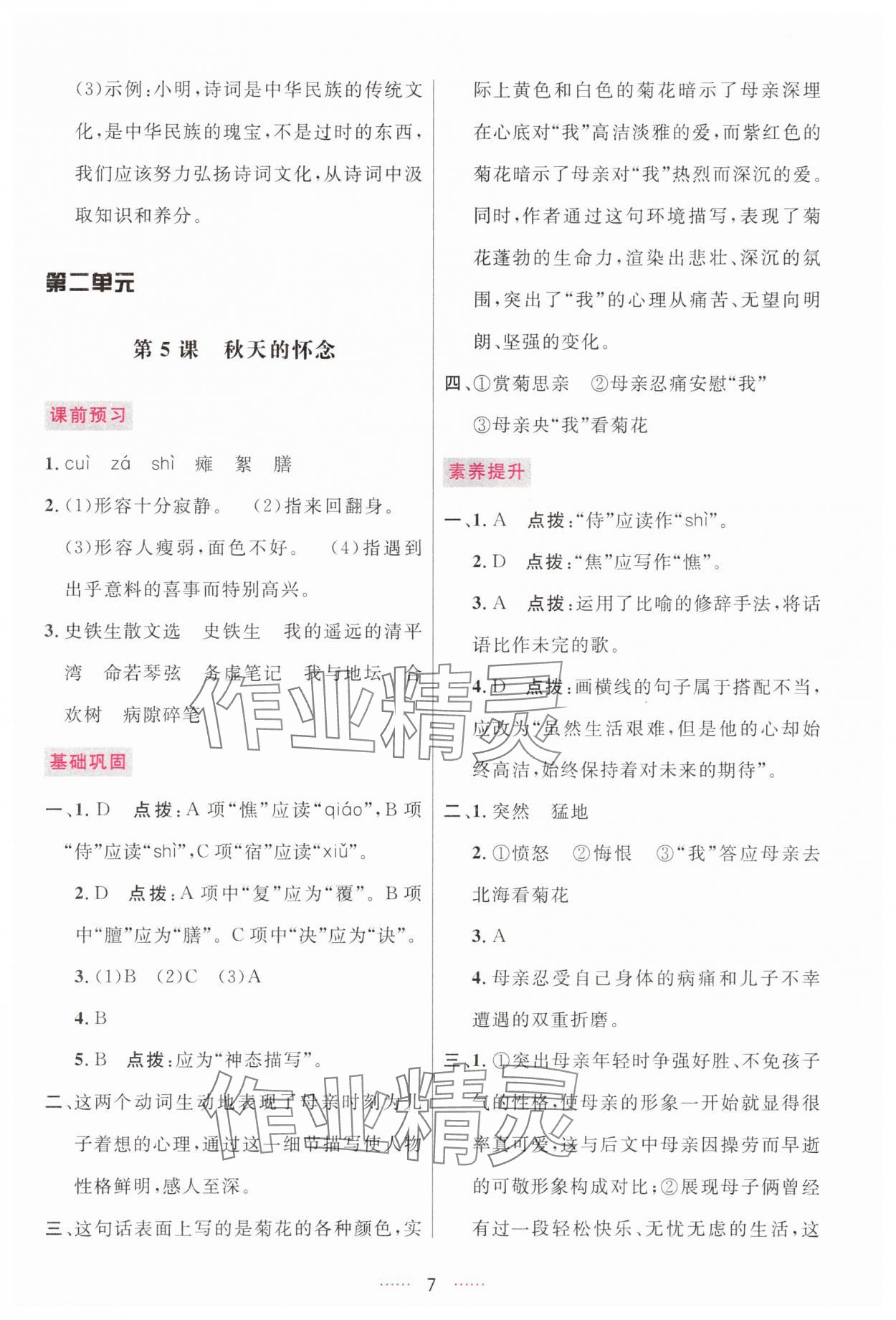 2025年三維數字課堂七年級語文上冊人教版 第7頁