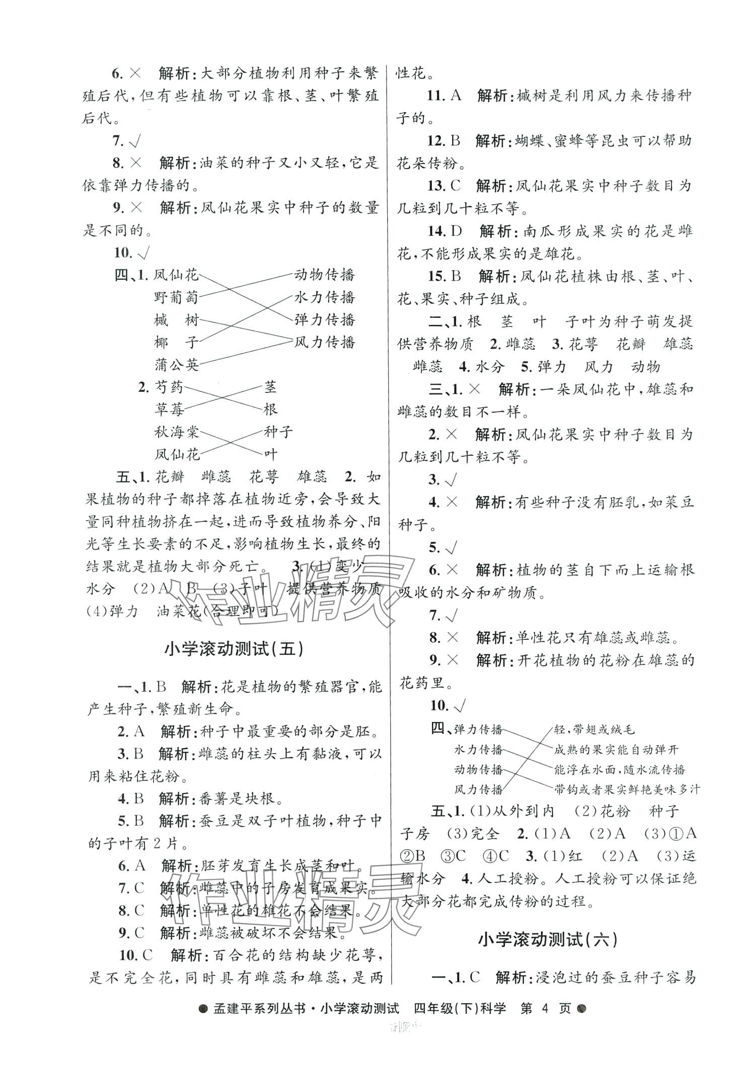 2024年孟建平小學(xué)滾動測試四年級科學(xué)下冊教科版 第4頁