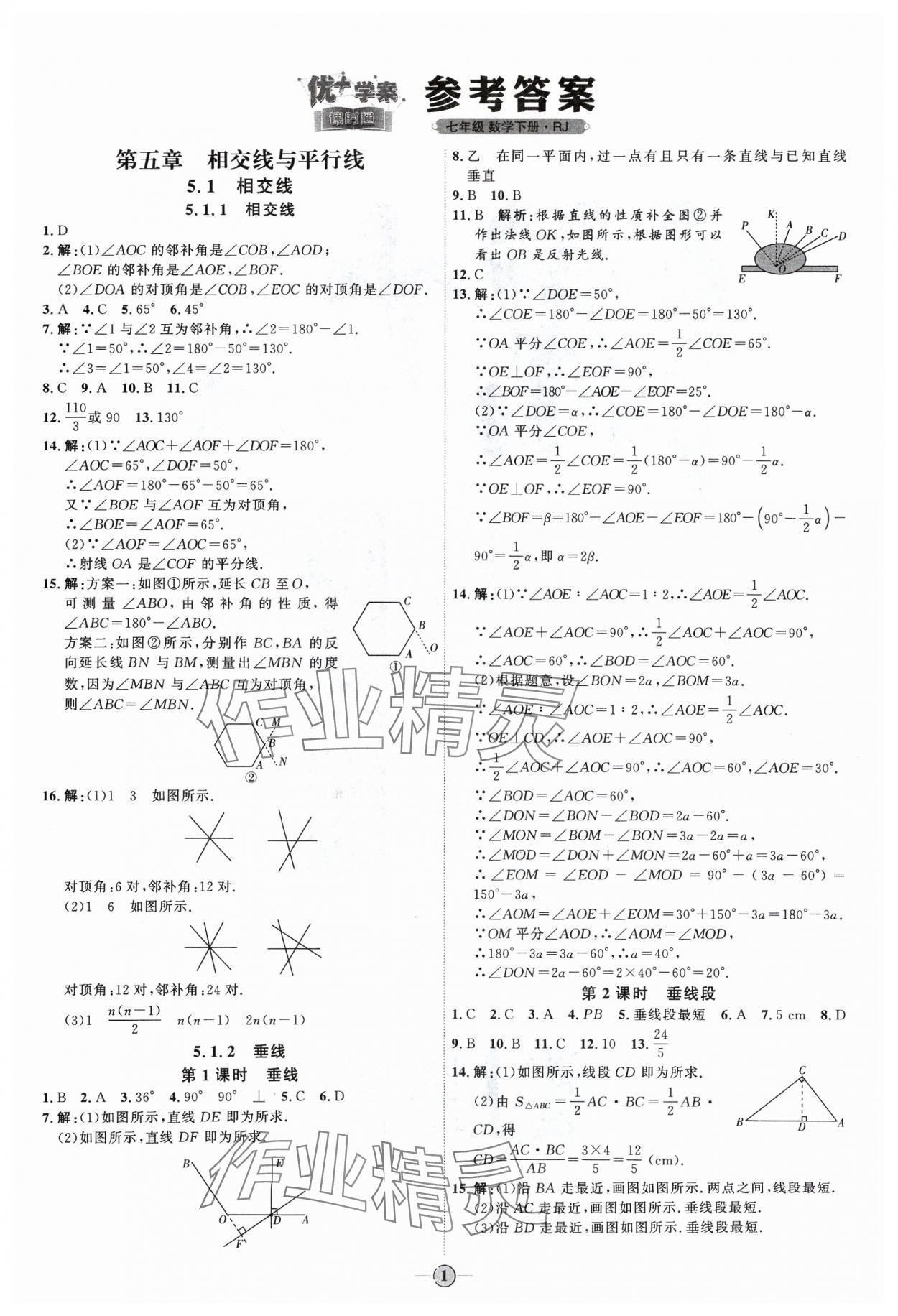 2024年優(yōu)加學(xué)案課時通七年級數(shù)學(xué)下冊人教版 參考答案第1頁