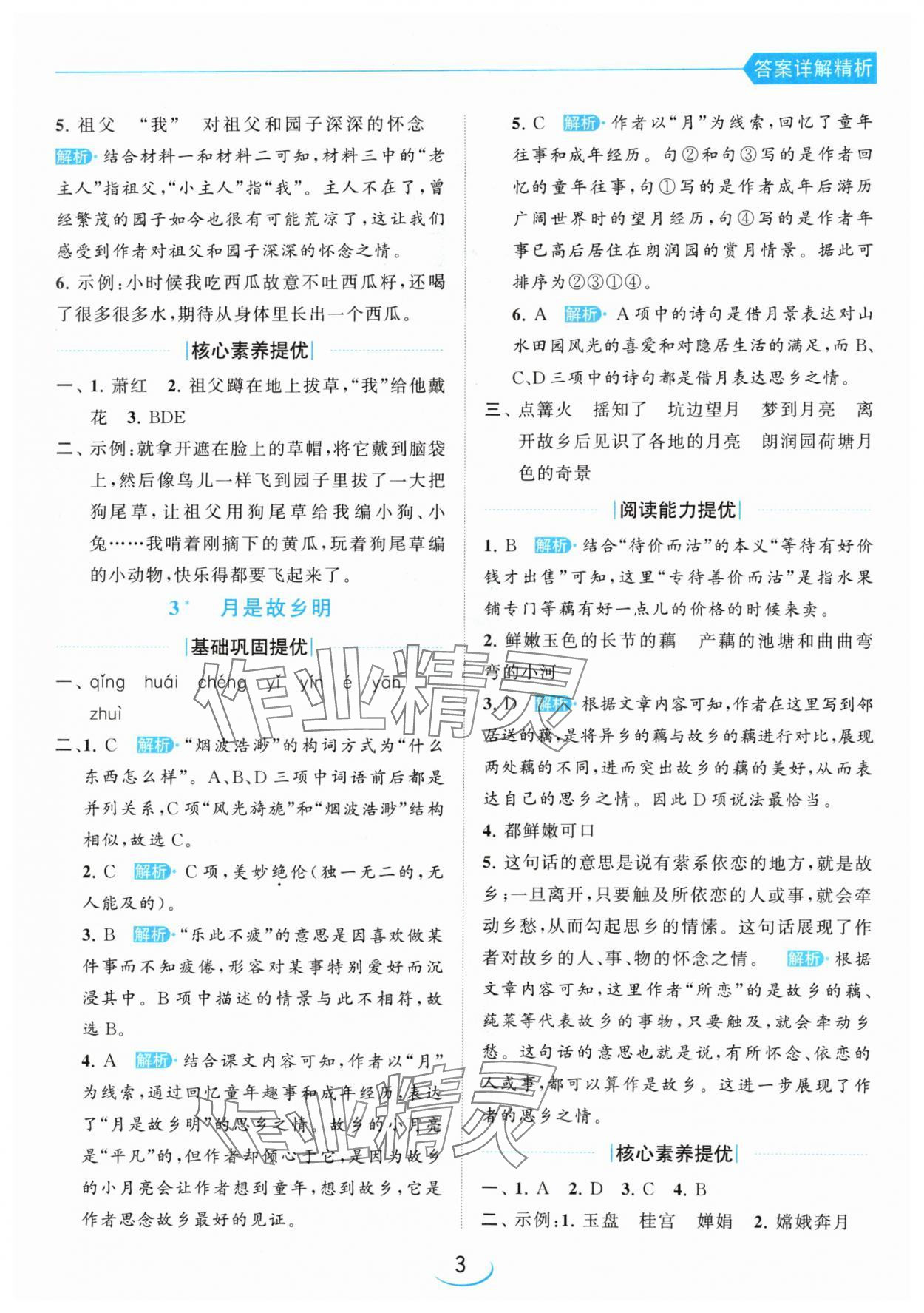 2024年亮點(diǎn)給力提優(yōu)班五年級語文下冊人教版 參考答案第3頁