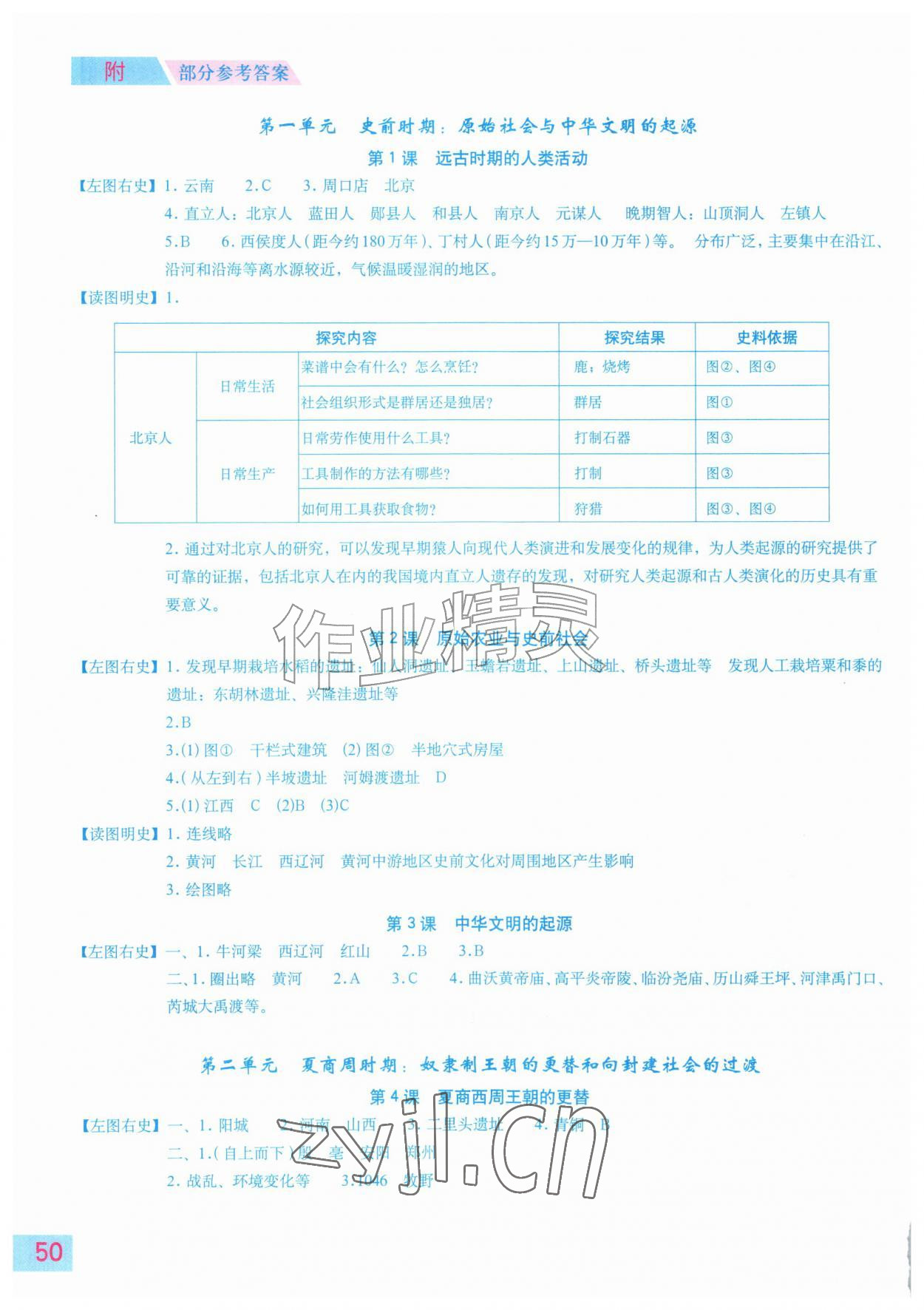 2026年填充图册星球地图出版社七年级历史上册人教版山西专版&nbsp;参考答案第1页
