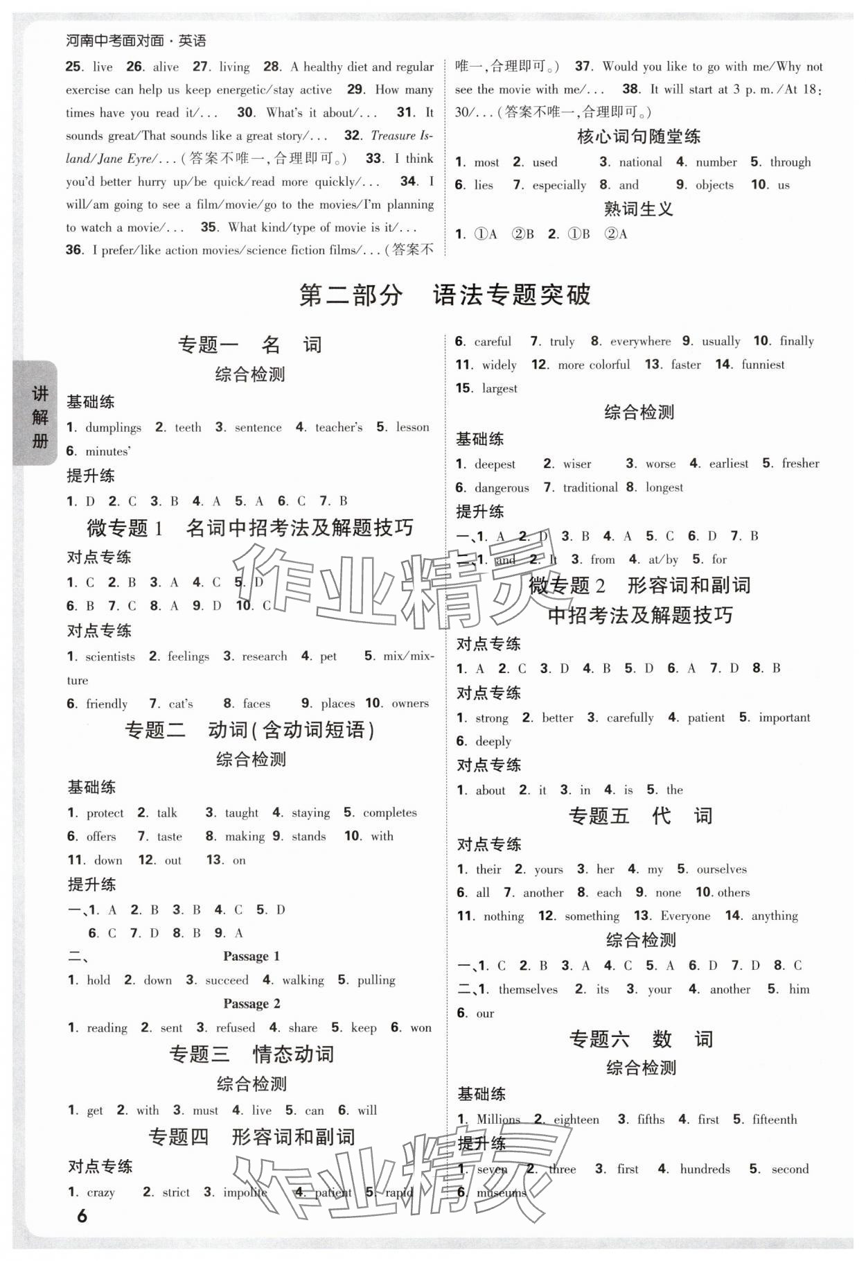 2025年中考面对面九年级英语河南专版 参考答案第6页