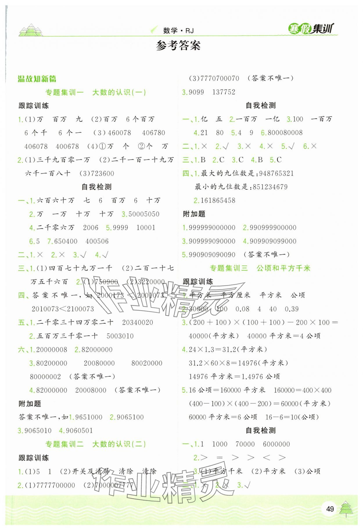 2025年寒假集训四年级数学人教版合肥工业大学出版社 第1页