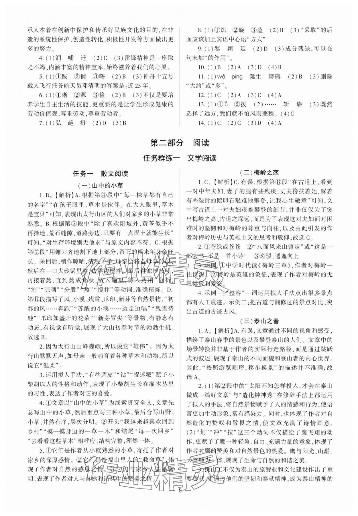 2025年福建省中考備考指南語文中考 參考答案第6頁