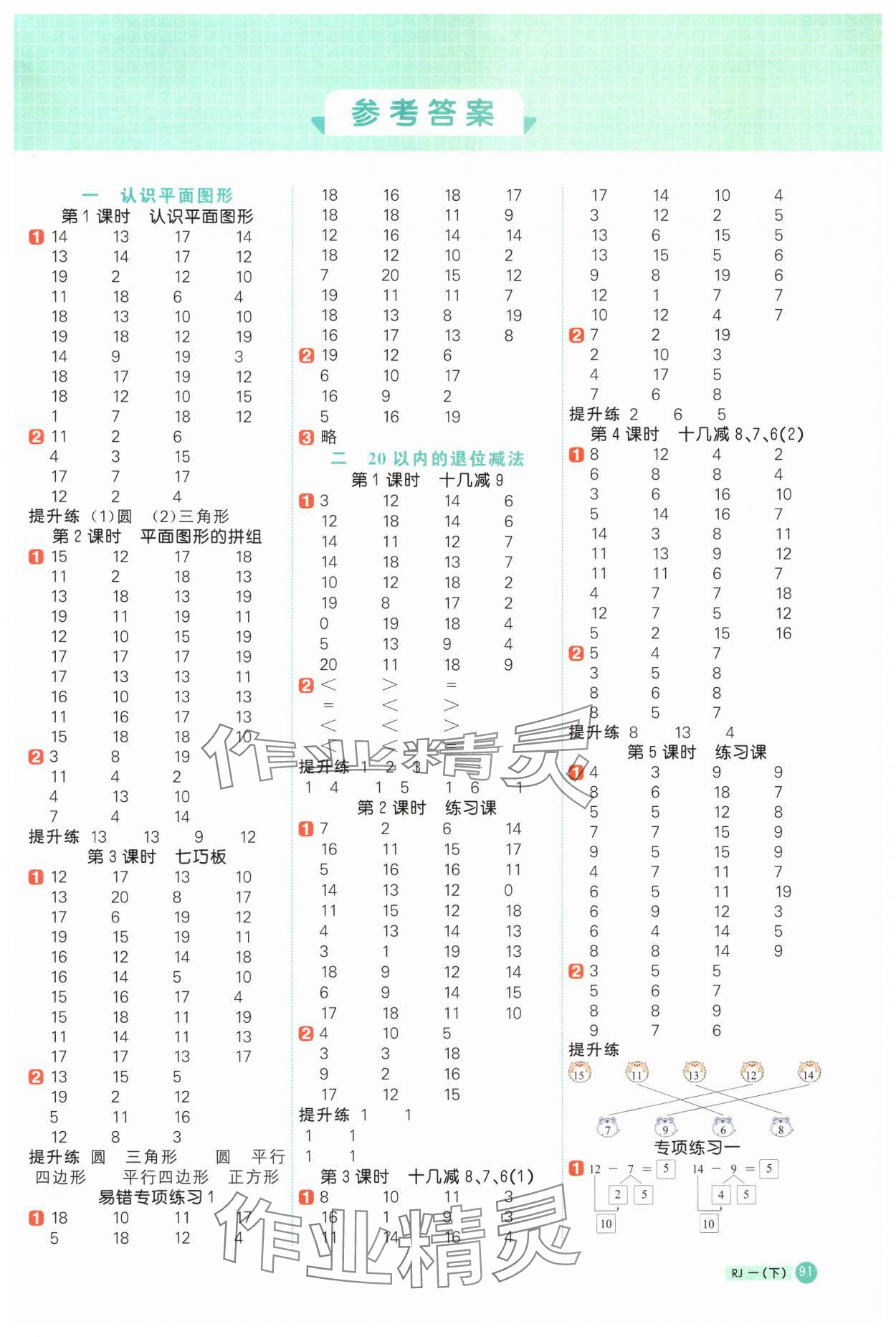 2025年陽光同學計算小達人一年級數學下冊人教版 第1頁