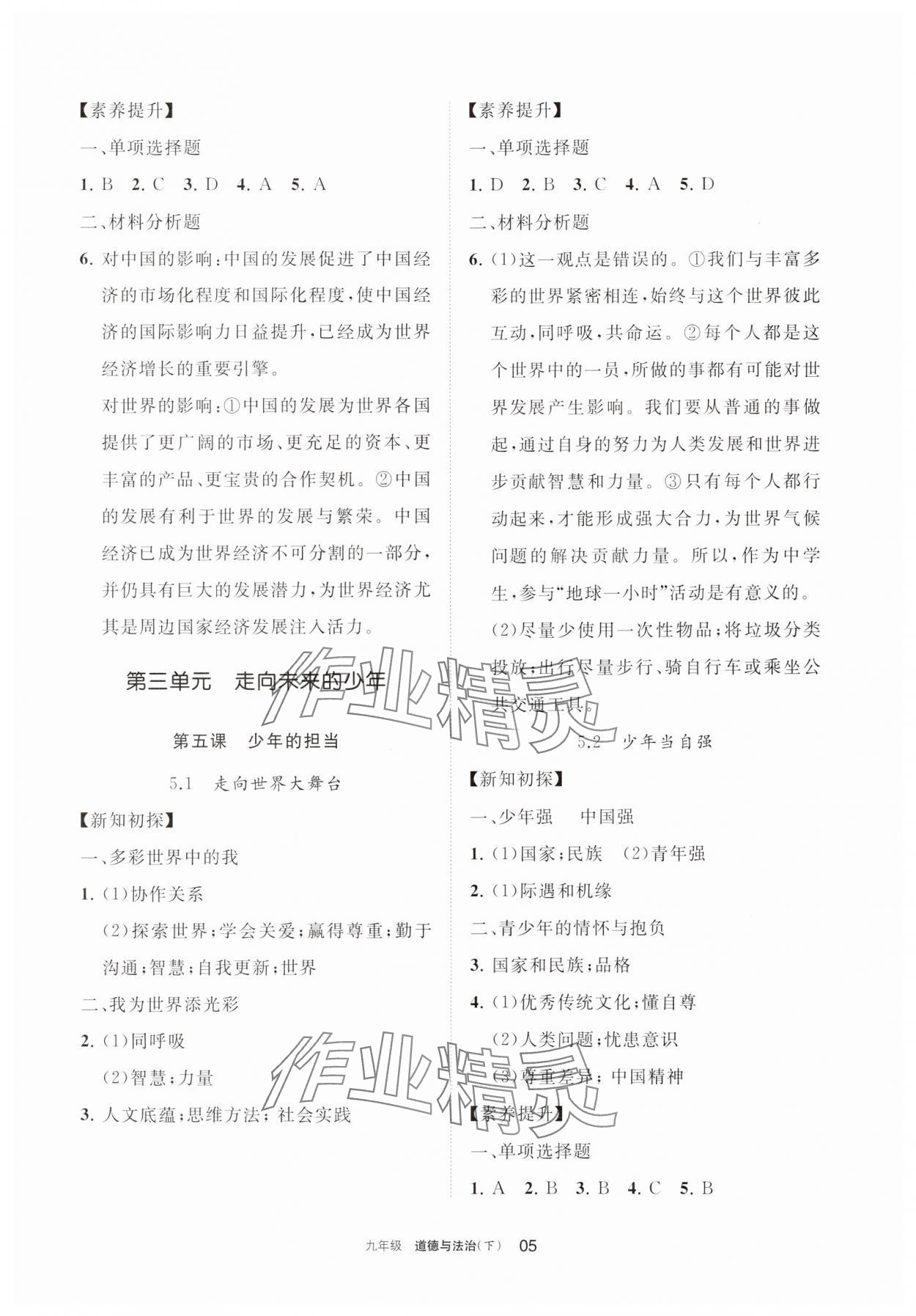 2025年學習之友九年級道德與法治下冊人教版 參考答案第5頁