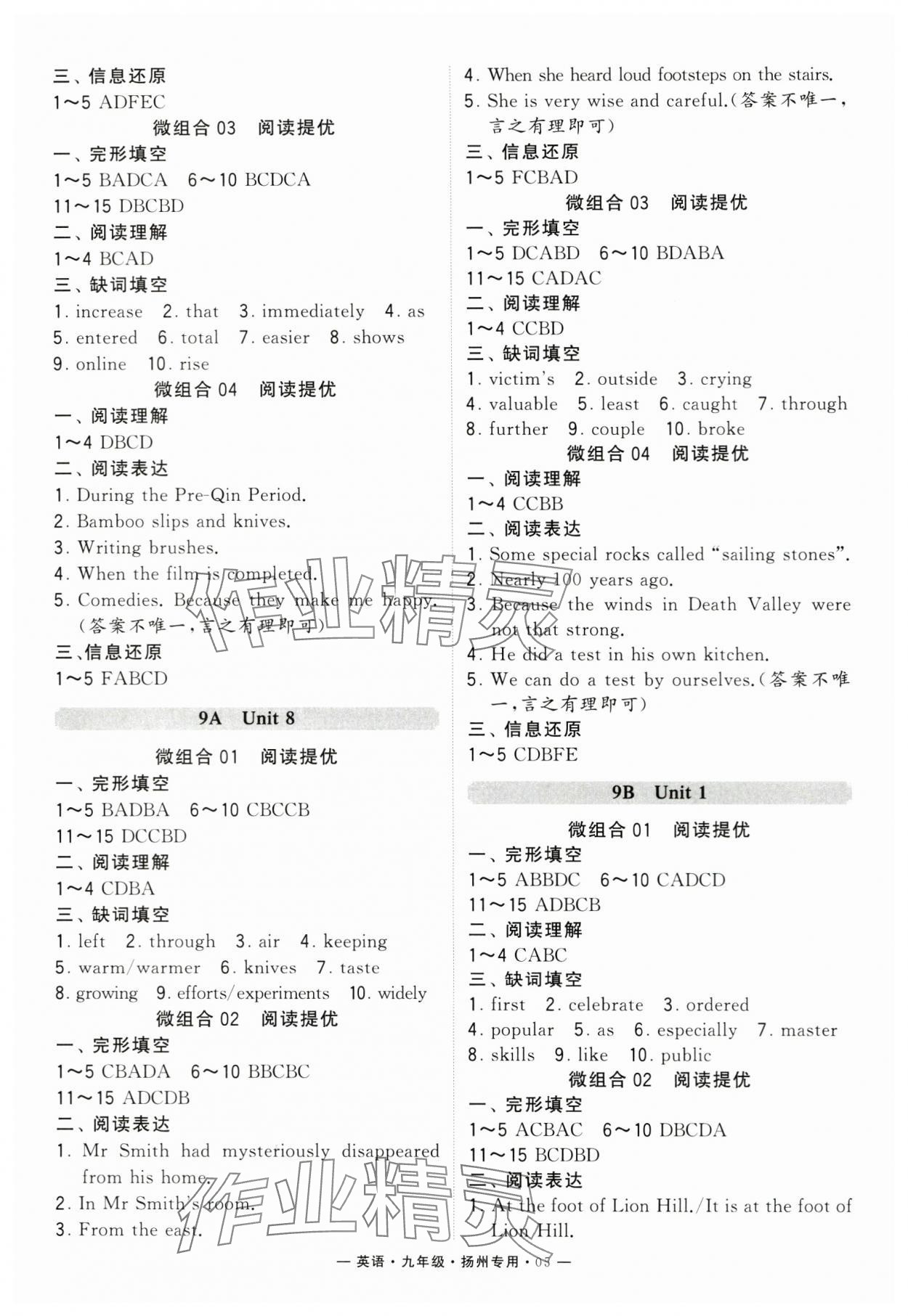 2024年學(xué)霸組合訓(xùn)練九年級(jí)英語全一冊(cè)譯林版揚(yáng)州專版 參考答案第5頁(yè)