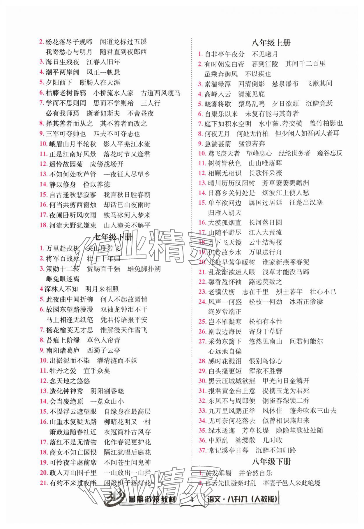 2024年暑期銜接教材八升九語文人教版 第4頁