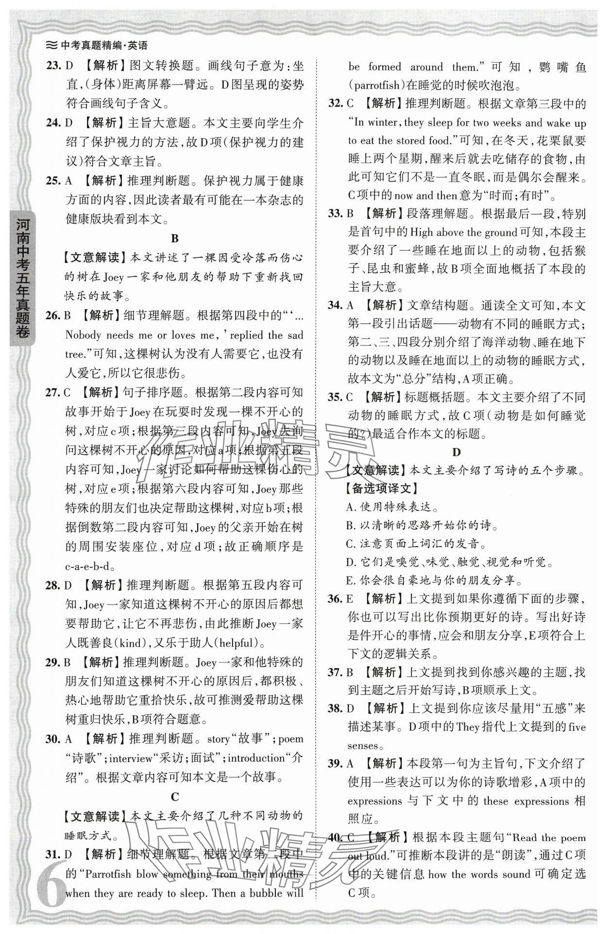 2024年王朝霞中考真题精编英语河南中考 参考答案第6页