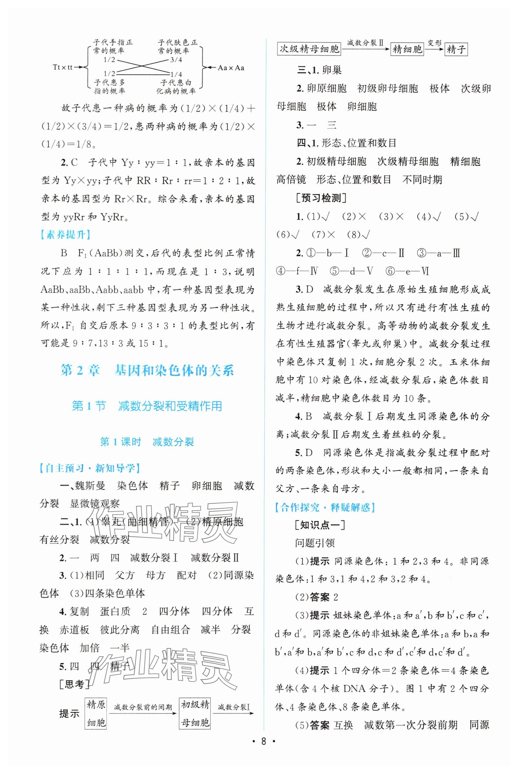 2024年高中同步测控优化设计高中生物必修2人教版增强版 参考答案第7页