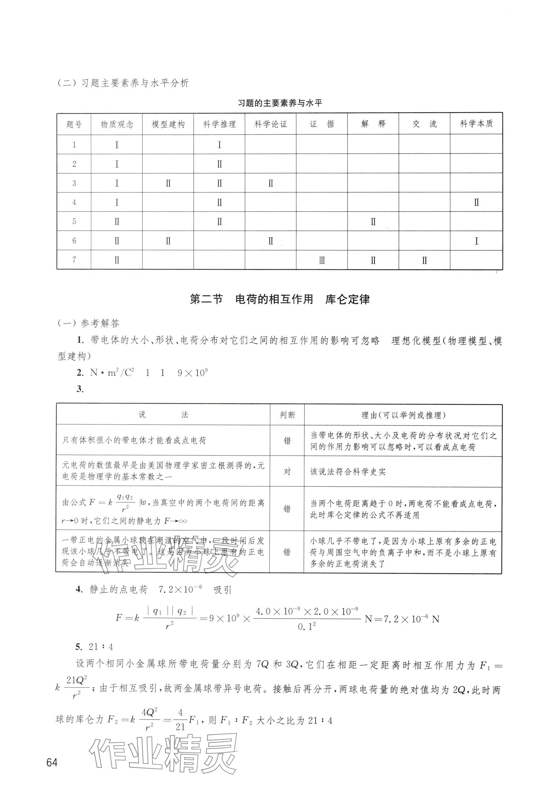 2024年練習(xí)部分高中物理必修第三冊(cè)滬科版 參考答案第2頁(yè)