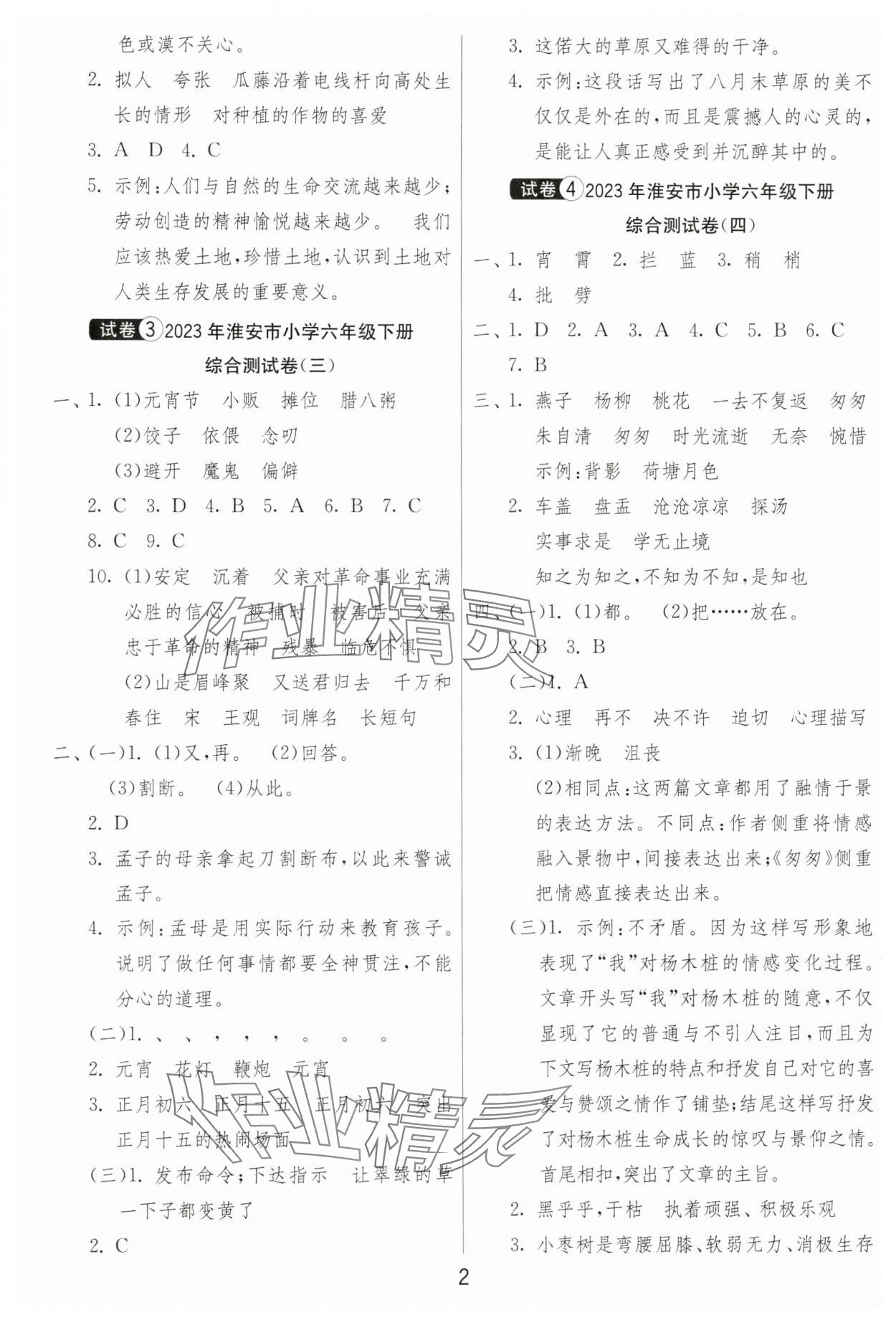 2024年考必胜小学毕业升学考试试卷精选语文淮安专版 第2页