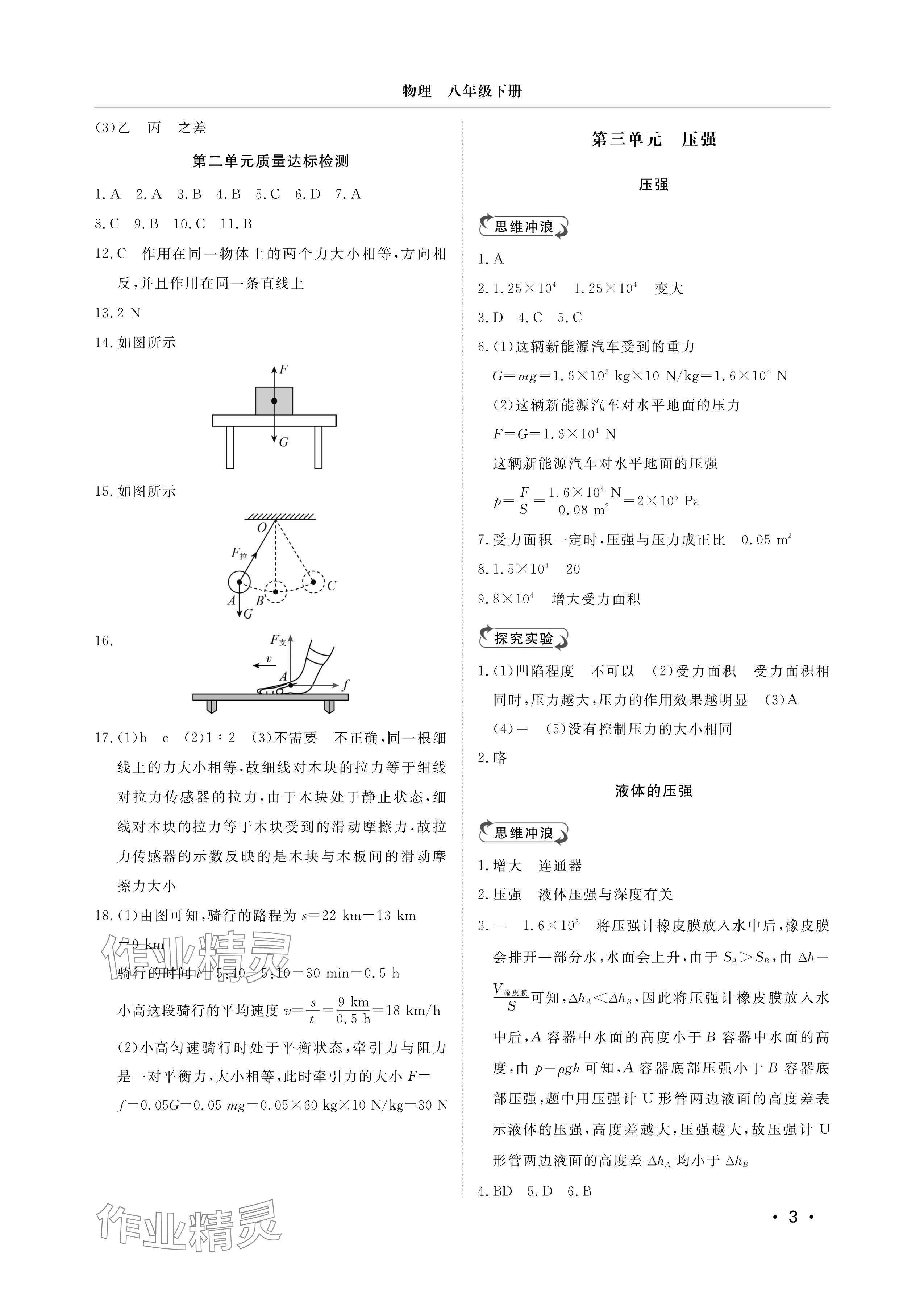 2025年行知天下八年级物理下册人教版 参考答案第3页