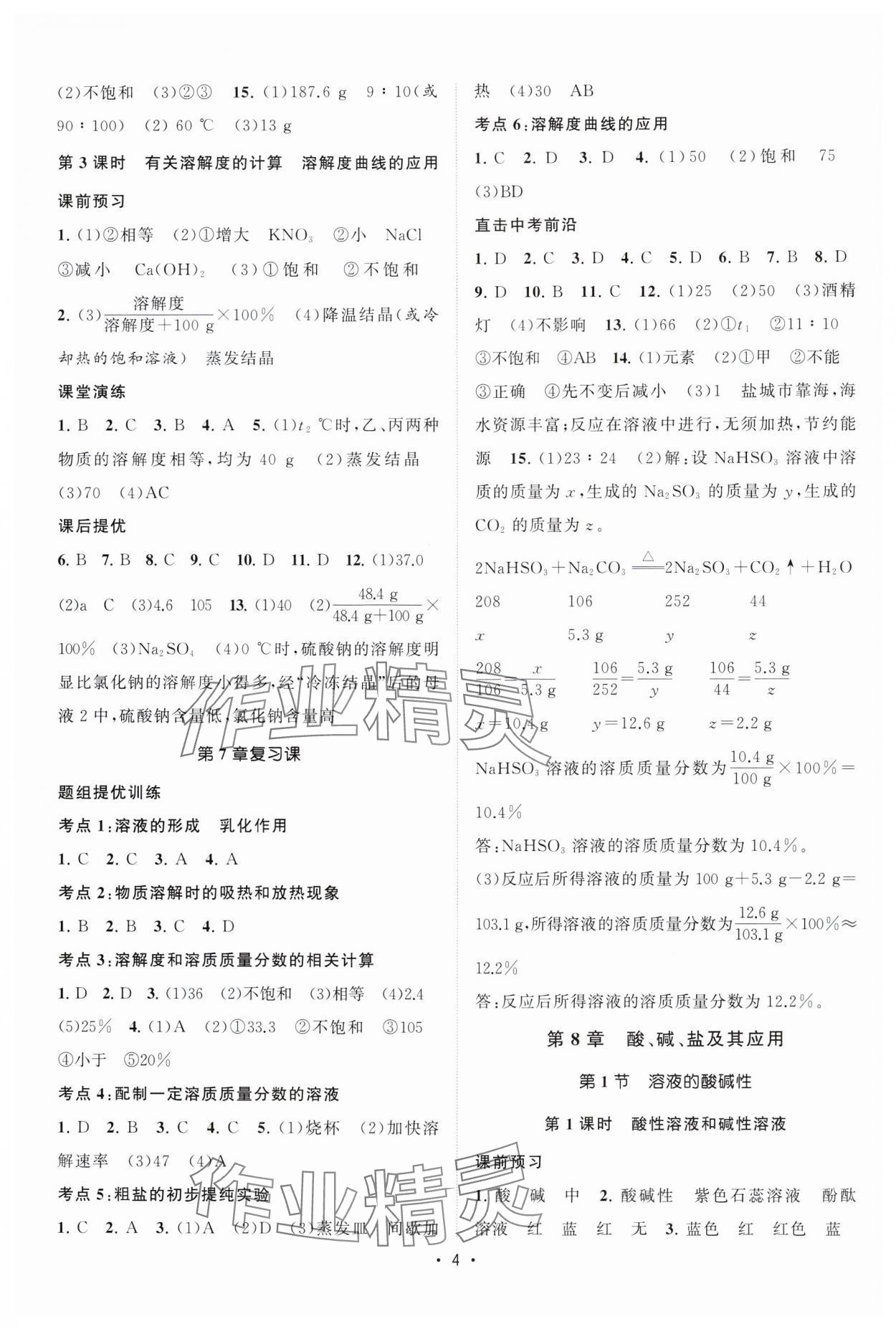 2025年课时提优计划作业本九年级化学下册沪教版 参考答案第4页