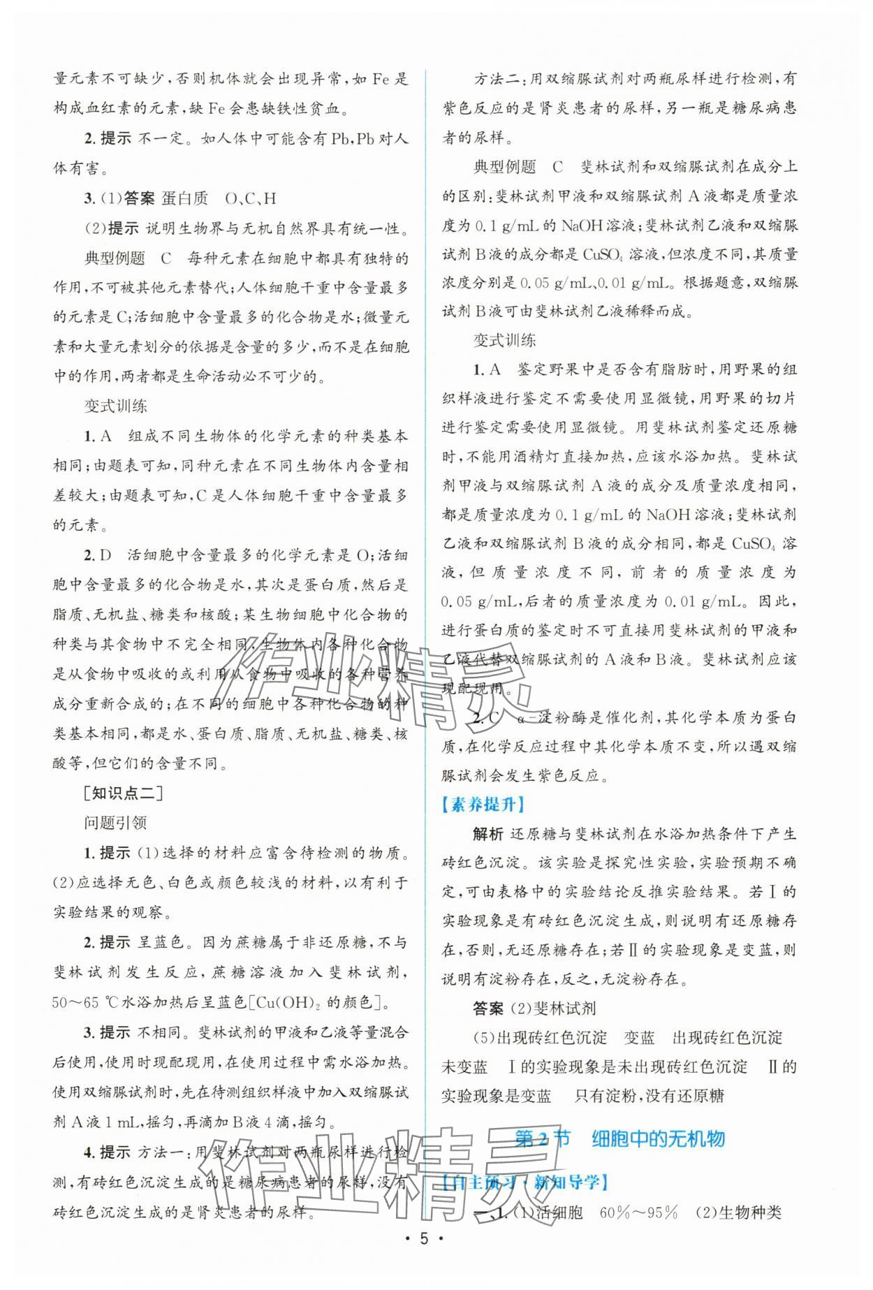 2025年高中同步測控優(yōu)化設(shè)計(jì)（分子與細(xì)胞）高中生物必修1人教版增強(qiáng)版 參考答案第4頁