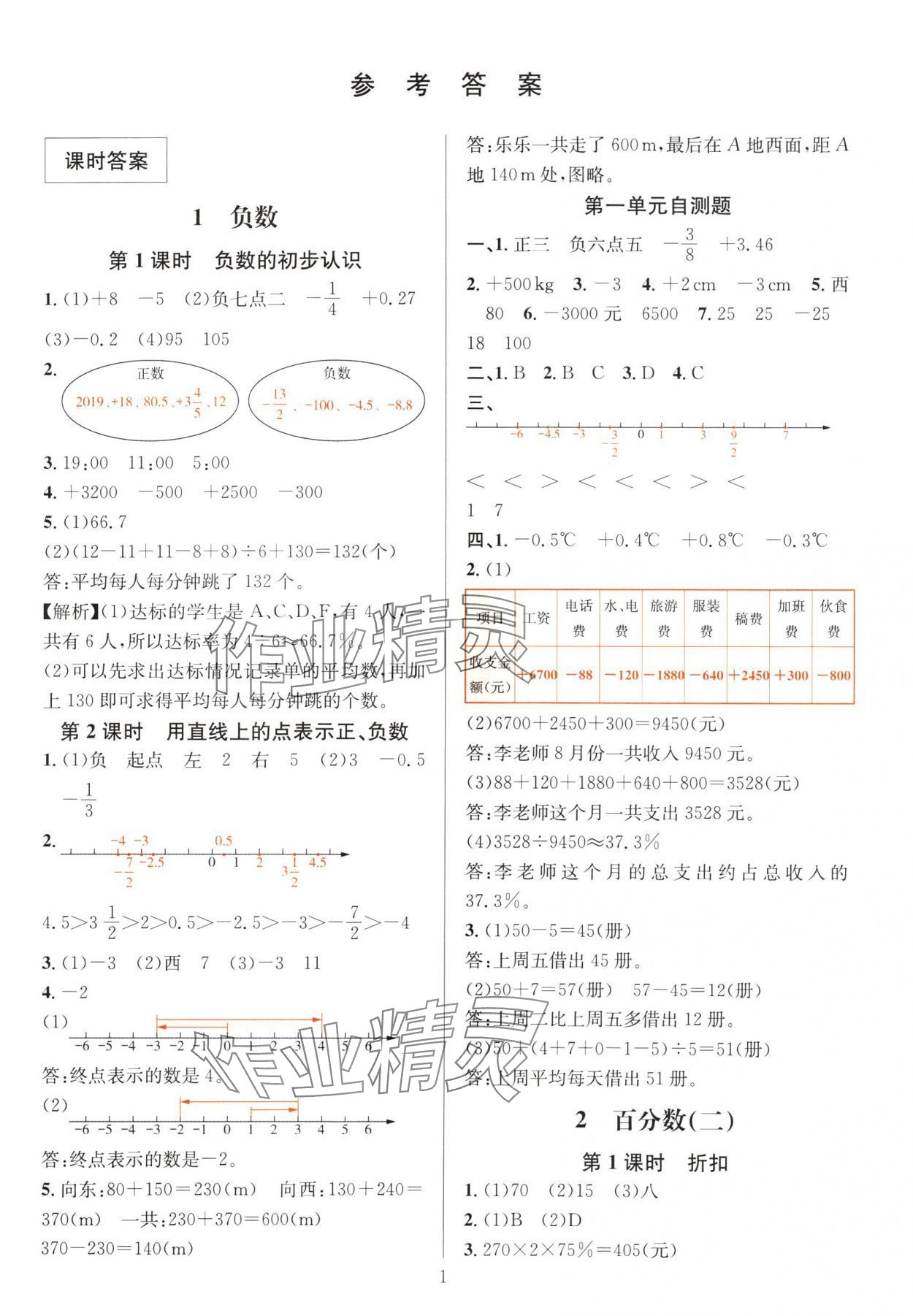 2024年華東師大版一課一練六年級(jí)數(shù)學(xué)下冊(cè)人教版 參考答案第1頁(yè)