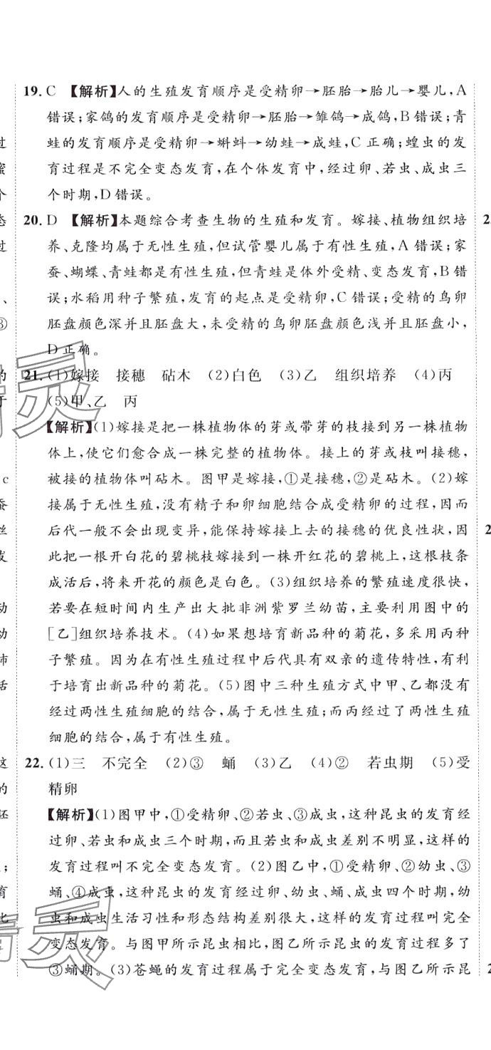 2024年黃岡學(xué)霸必刷卷八年級(jí)生物下冊(cè)人教版 參考答案第2頁(yè)