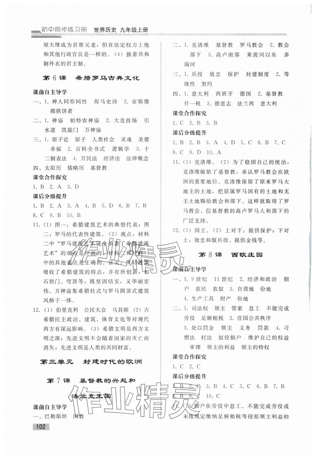 2023年初中同步练习册九年级世界历史上册人教版山东专版人民教育出版社 参考答案第3页