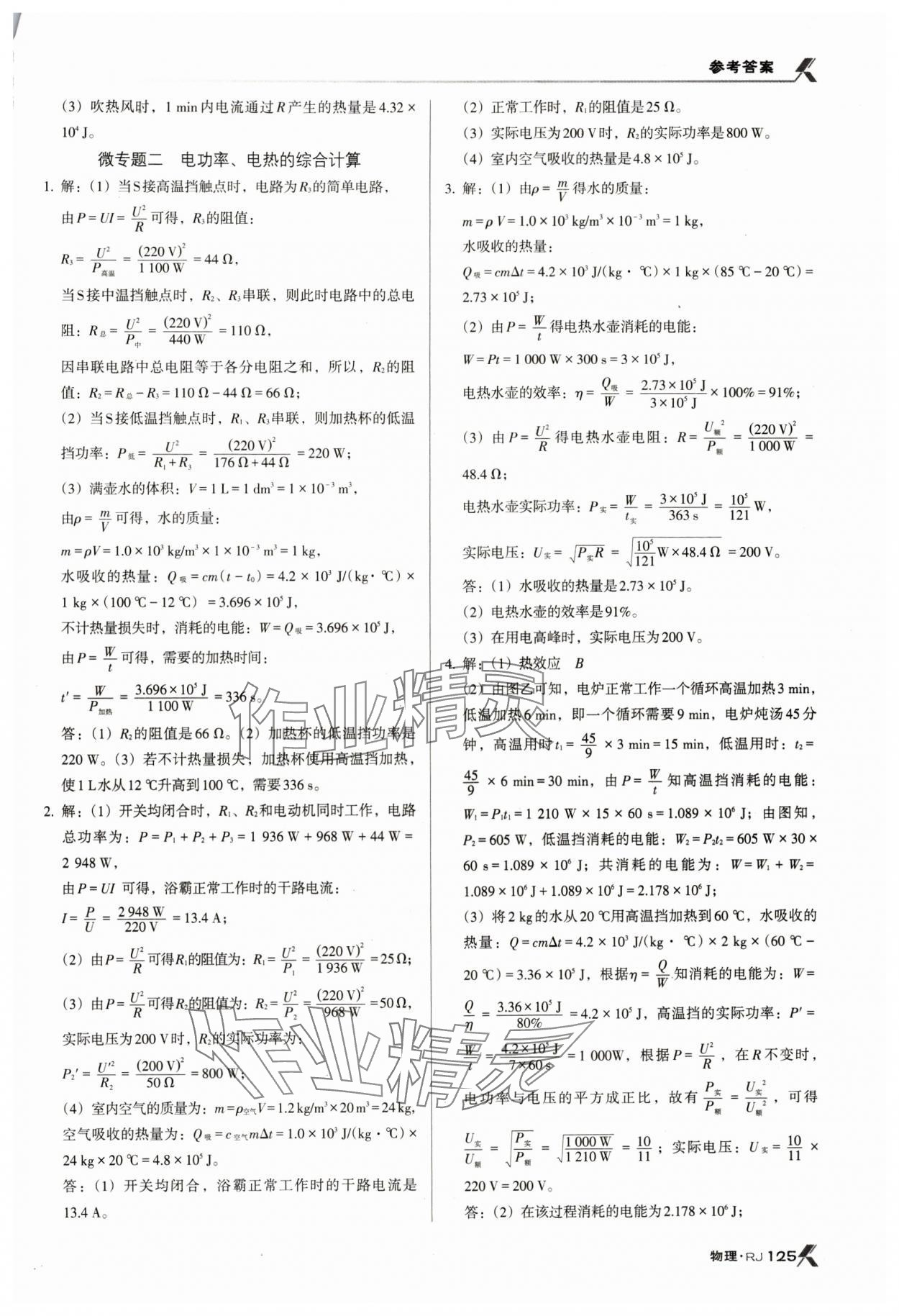 2024年全优点练课计划九年级物理下册人教版 参考答案第3页