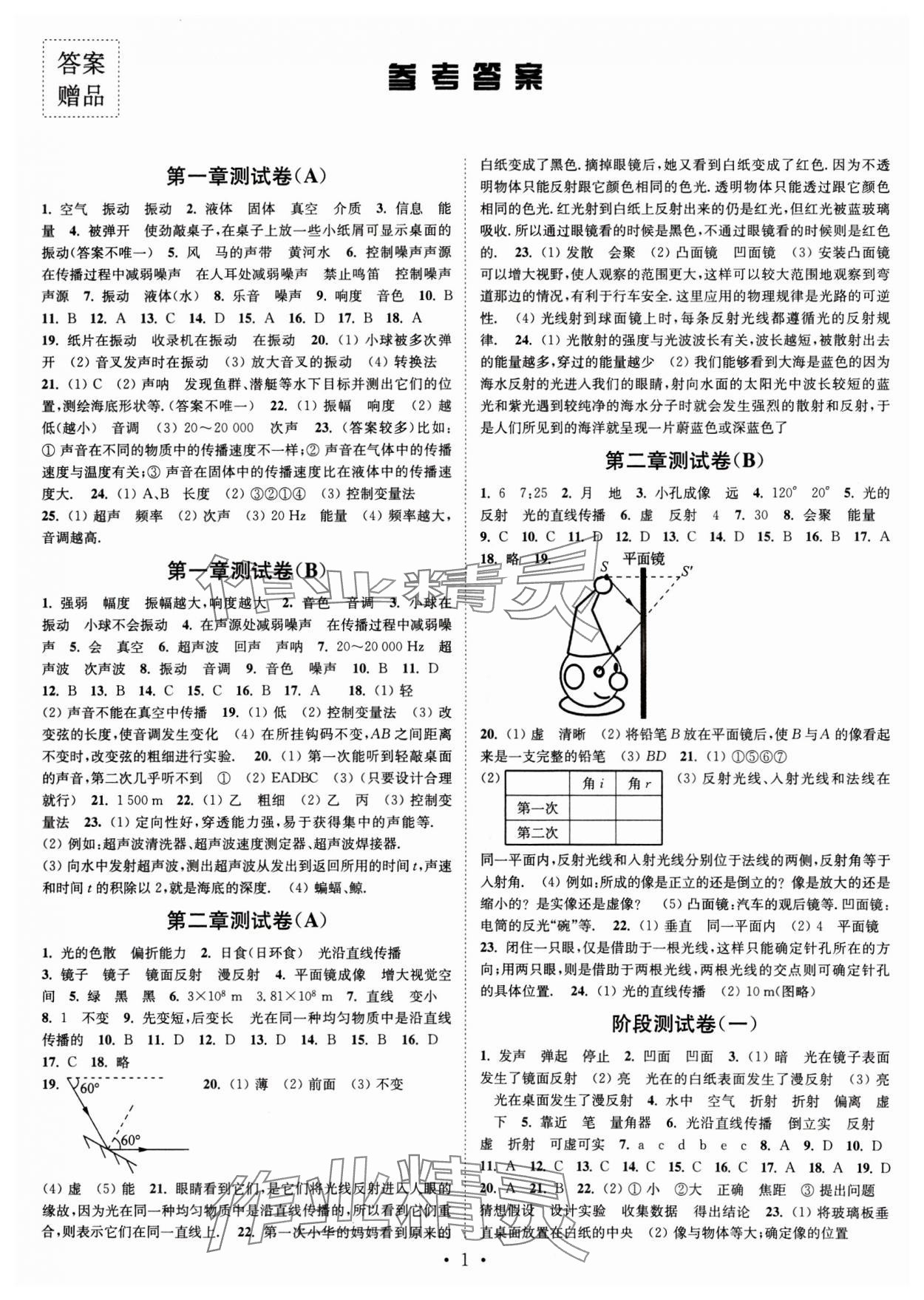 2024年江蘇密卷八年級(jí)物理上冊(cè)江蘇版 參考答案第1頁(yè)