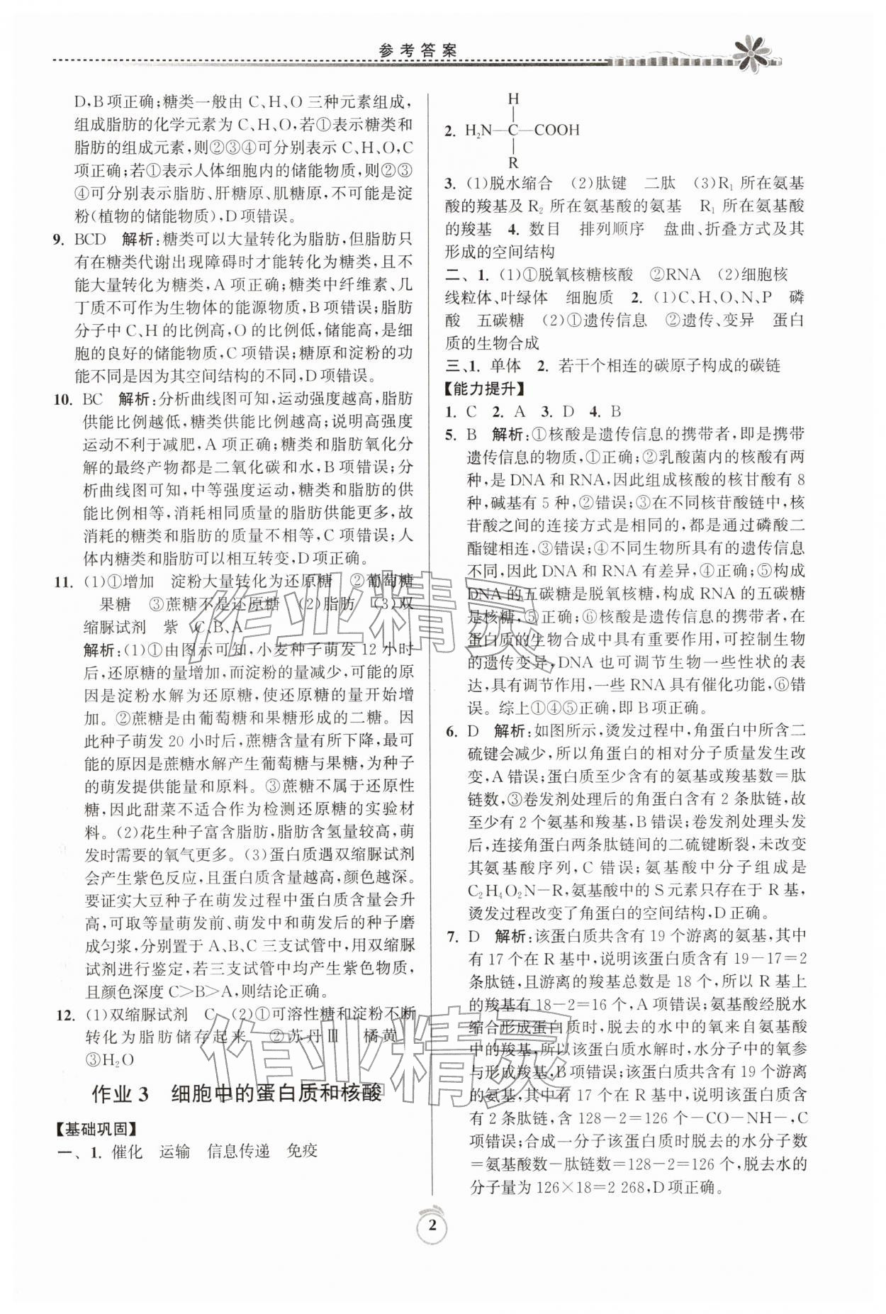 2026年假期好作业暨期末复习寒假高一生物&nbsp;参考答案第2页