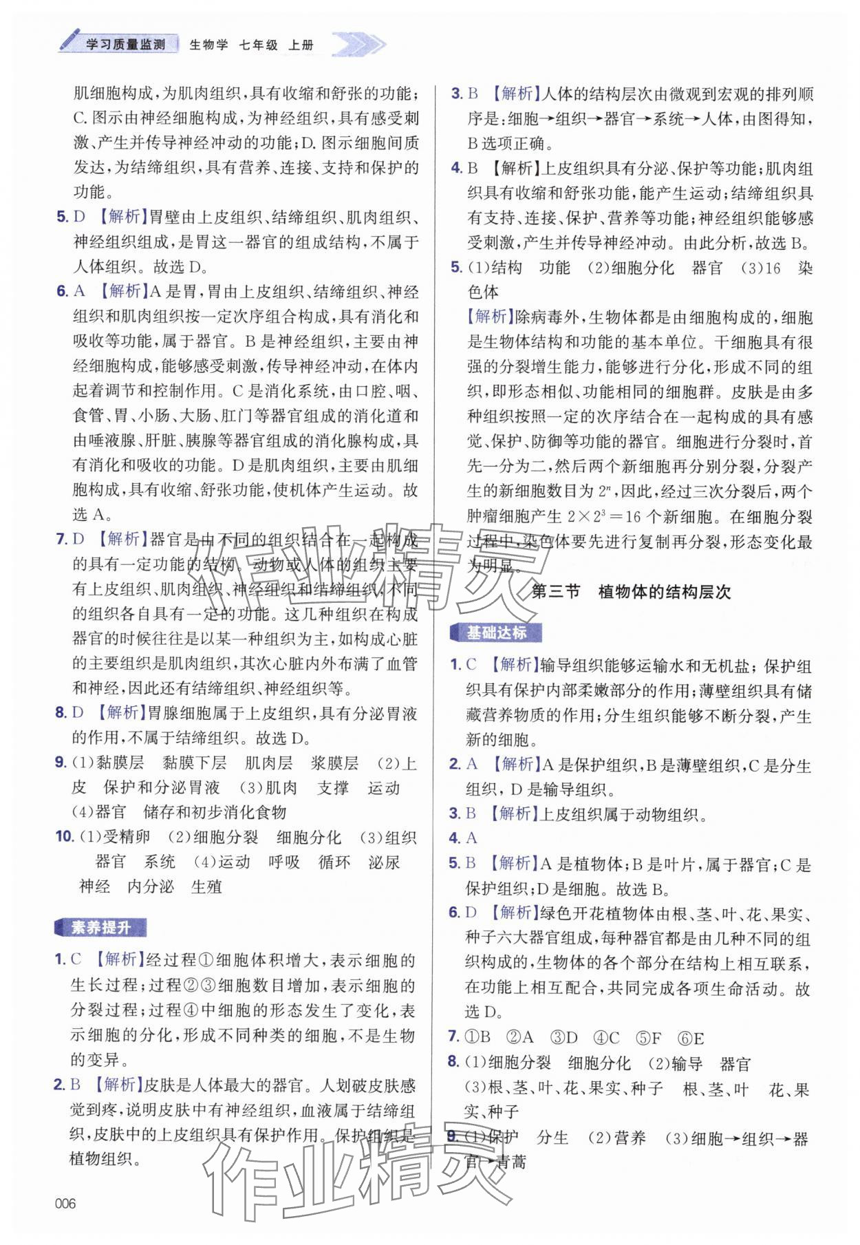 2025年學(xué)習(xí)質(zhì)量監(jiān)測七年級生物上冊人教版 第6頁