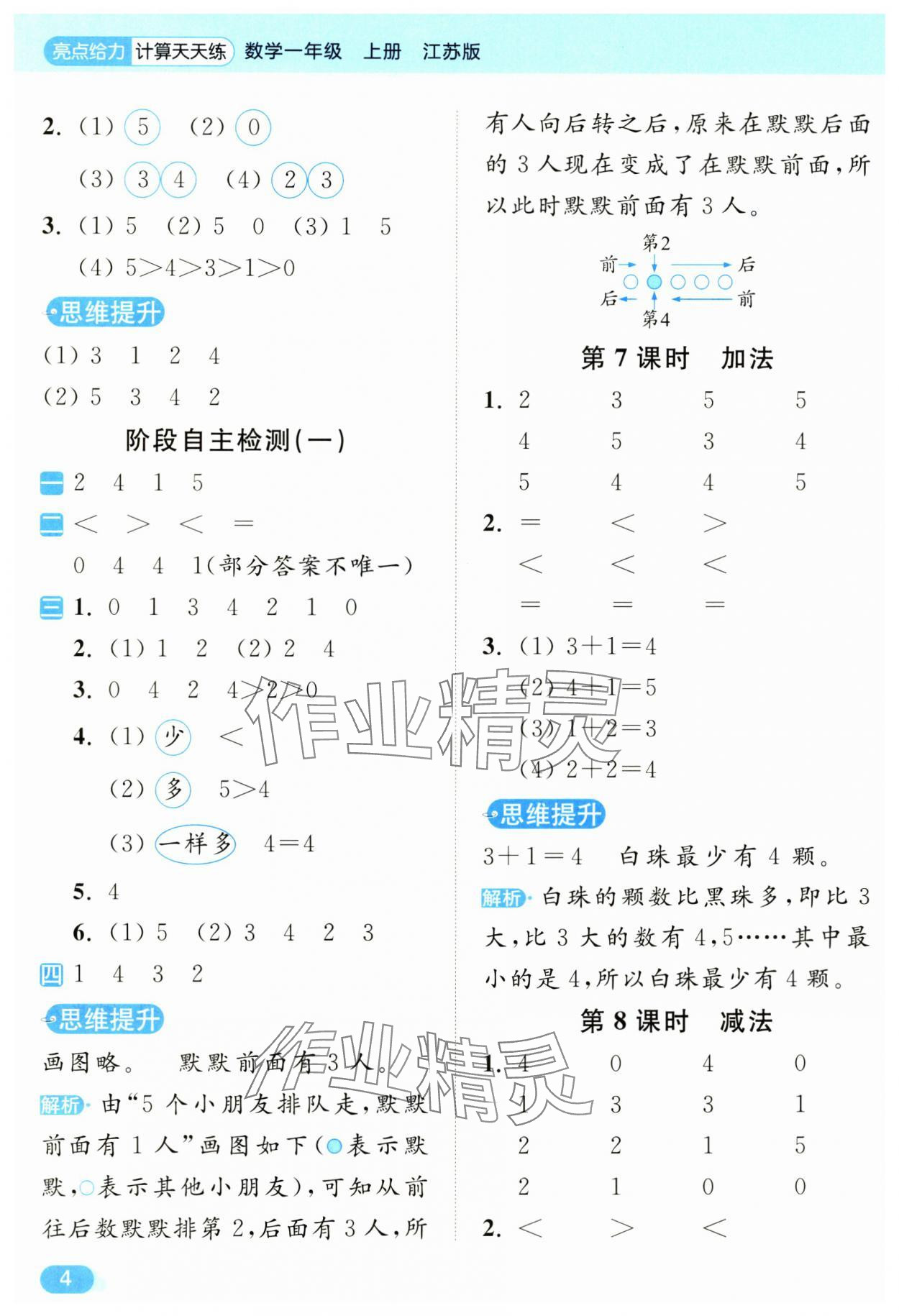 2024年亮點給力計算天天練一年級數(shù)學(xué)上冊蘇教版 第4頁