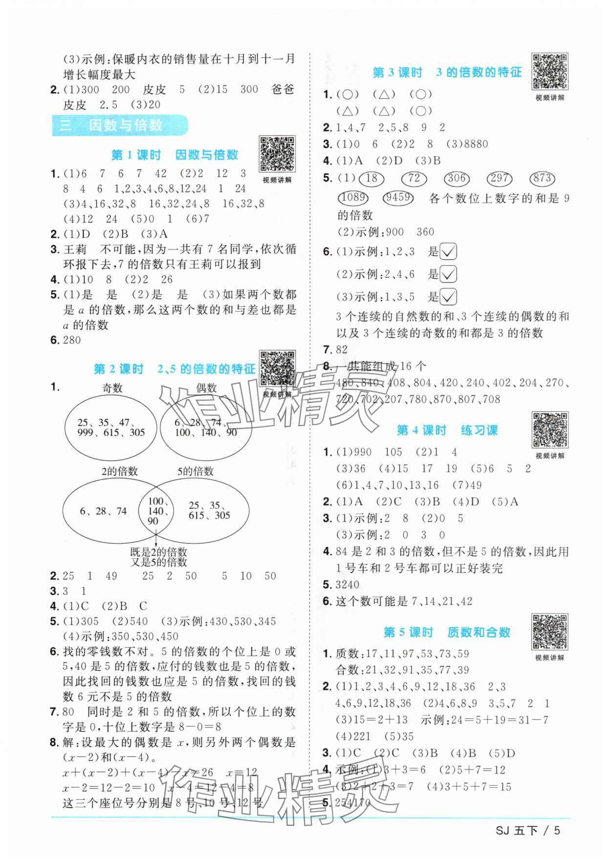 2024年陽光同學(xué)課時優(yōu)化作業(yè)五年級數(shù)學(xué)下冊蘇教版 參考答案第5頁