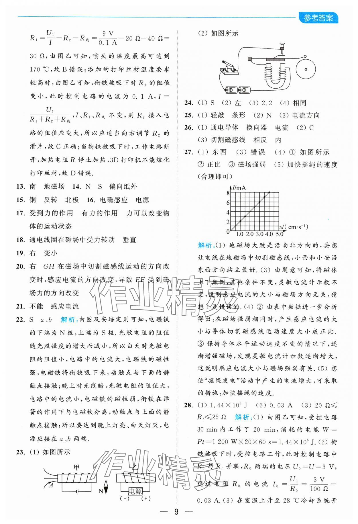 2025年亮点给力全优卷霸九年级物理下册苏科版 参考答案第9页