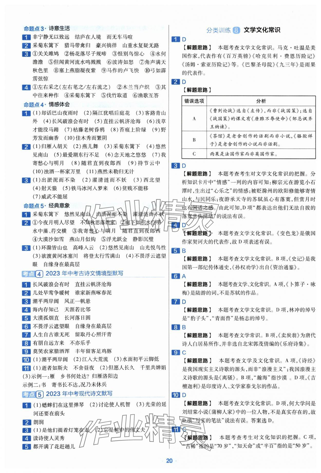 2024年金考卷中考真題分類訓練語文 參考答案第19頁