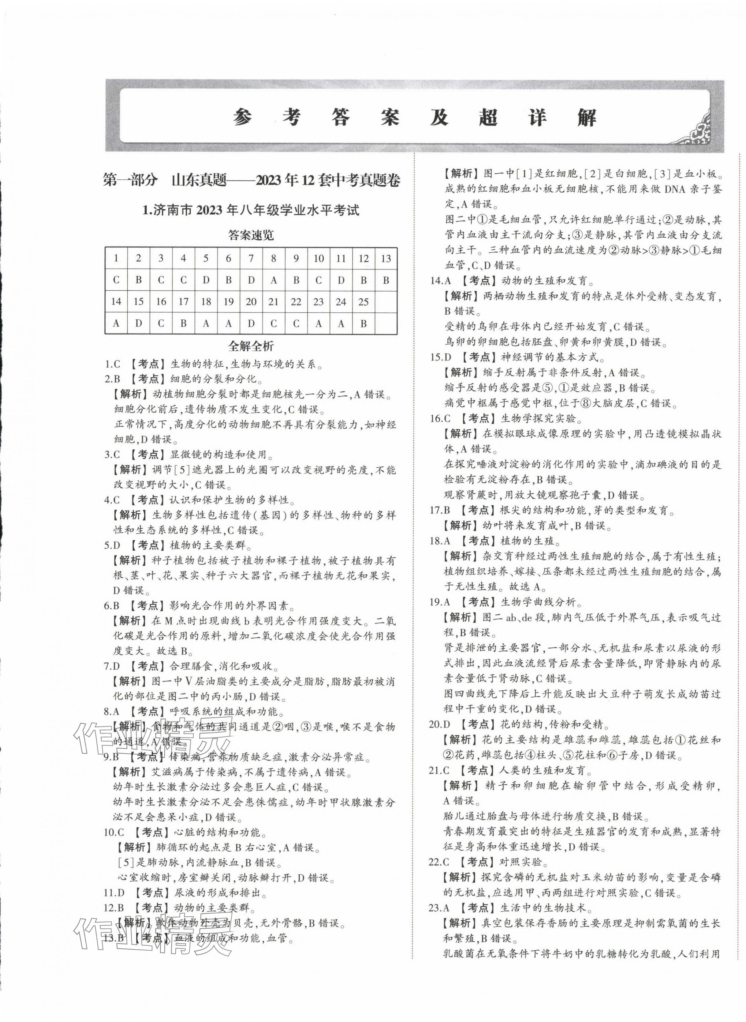 2024年星躍龍門中考真題匯編卷生物山東專版 第1頁