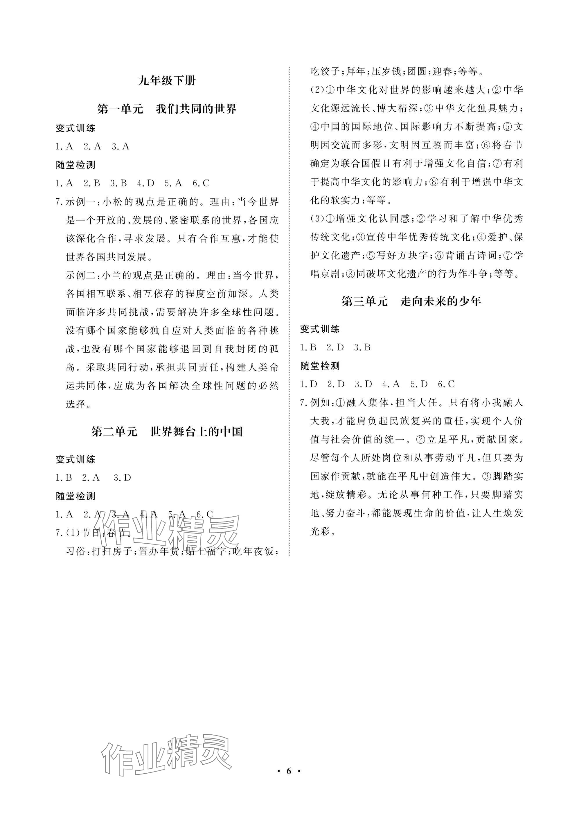 2025年湖北中考初中學(xué)業(yè)水平考試總復(fù)習(xí)道德與法治通用版 參考答案第6頁(yè)