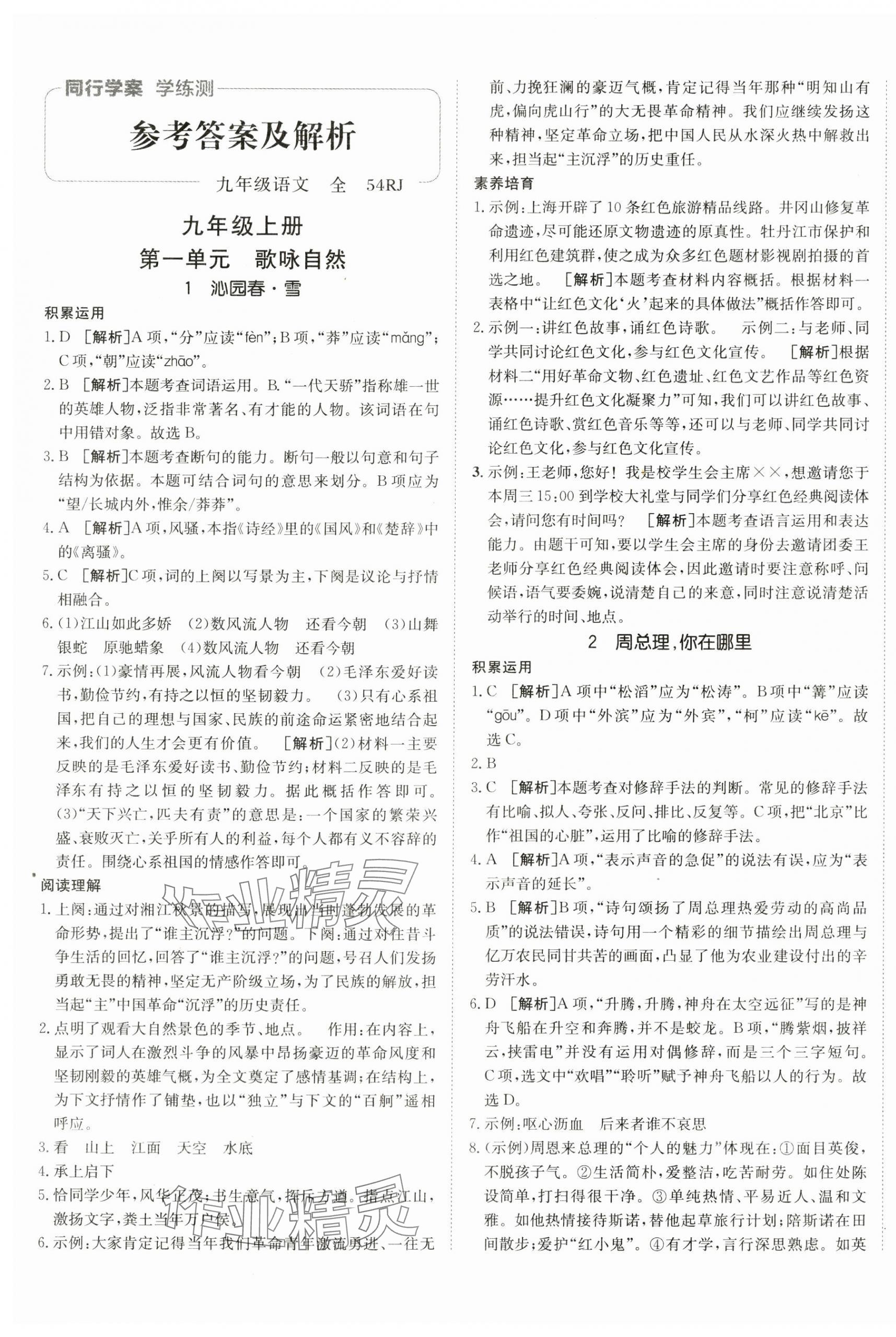 2025年同行学案学练测九年级语文全一册人教版54制 第1页