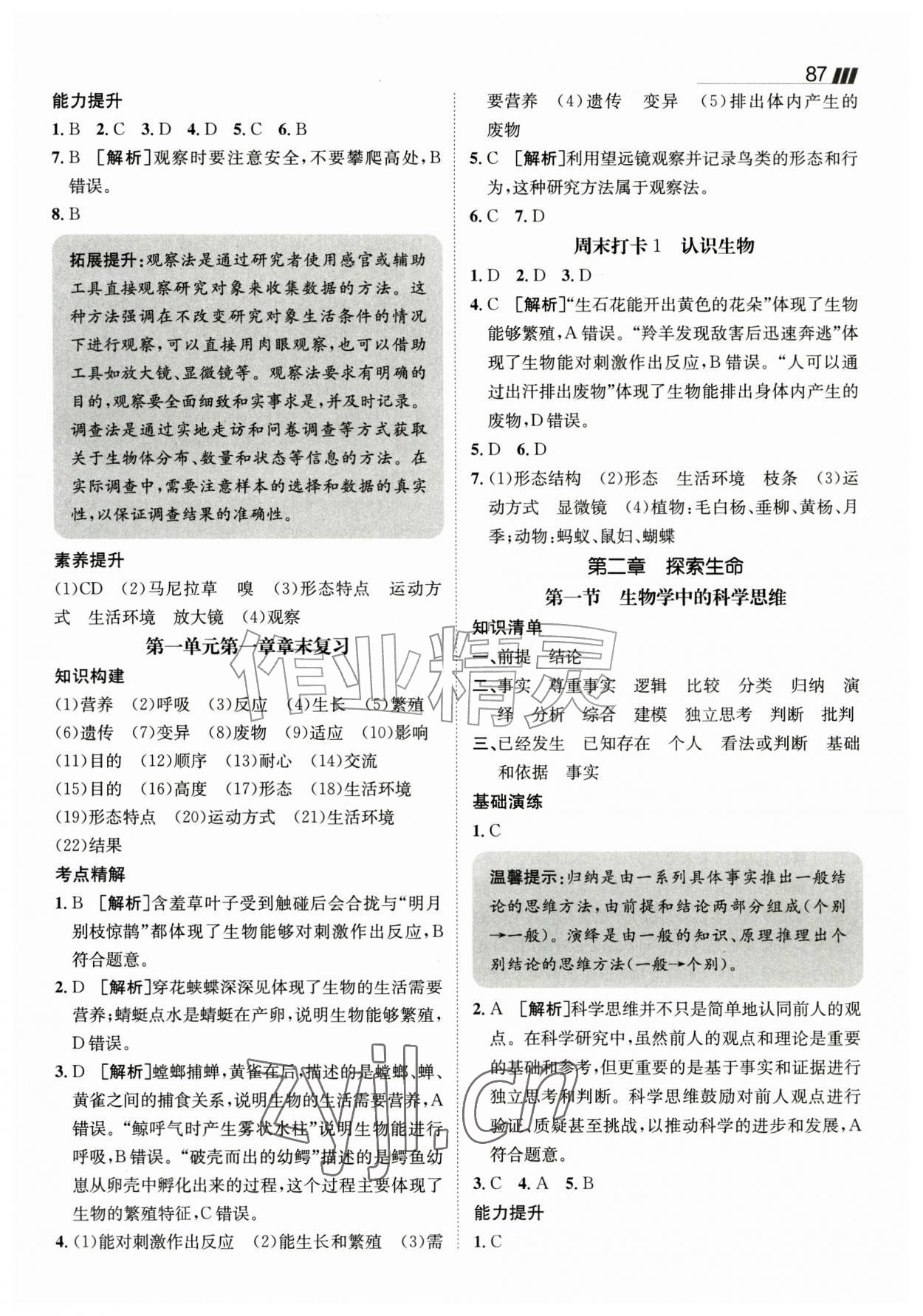 2026年同行学案六年级生物上册鲁科版&nbsp;参考答案第2页