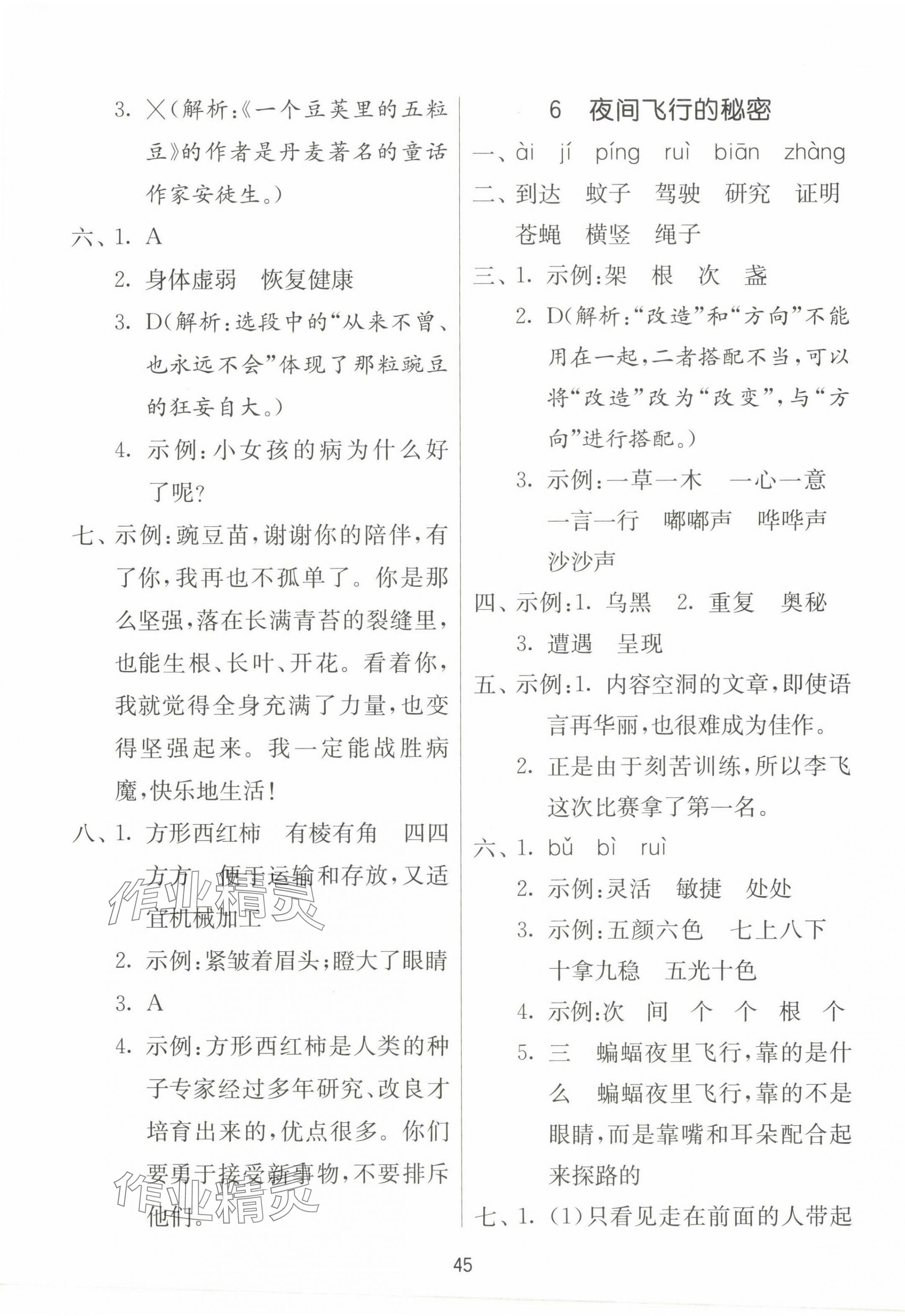 2023年課時訓(xùn)練江蘇人民出版社四年級語文上冊人教版 參考答案第5頁