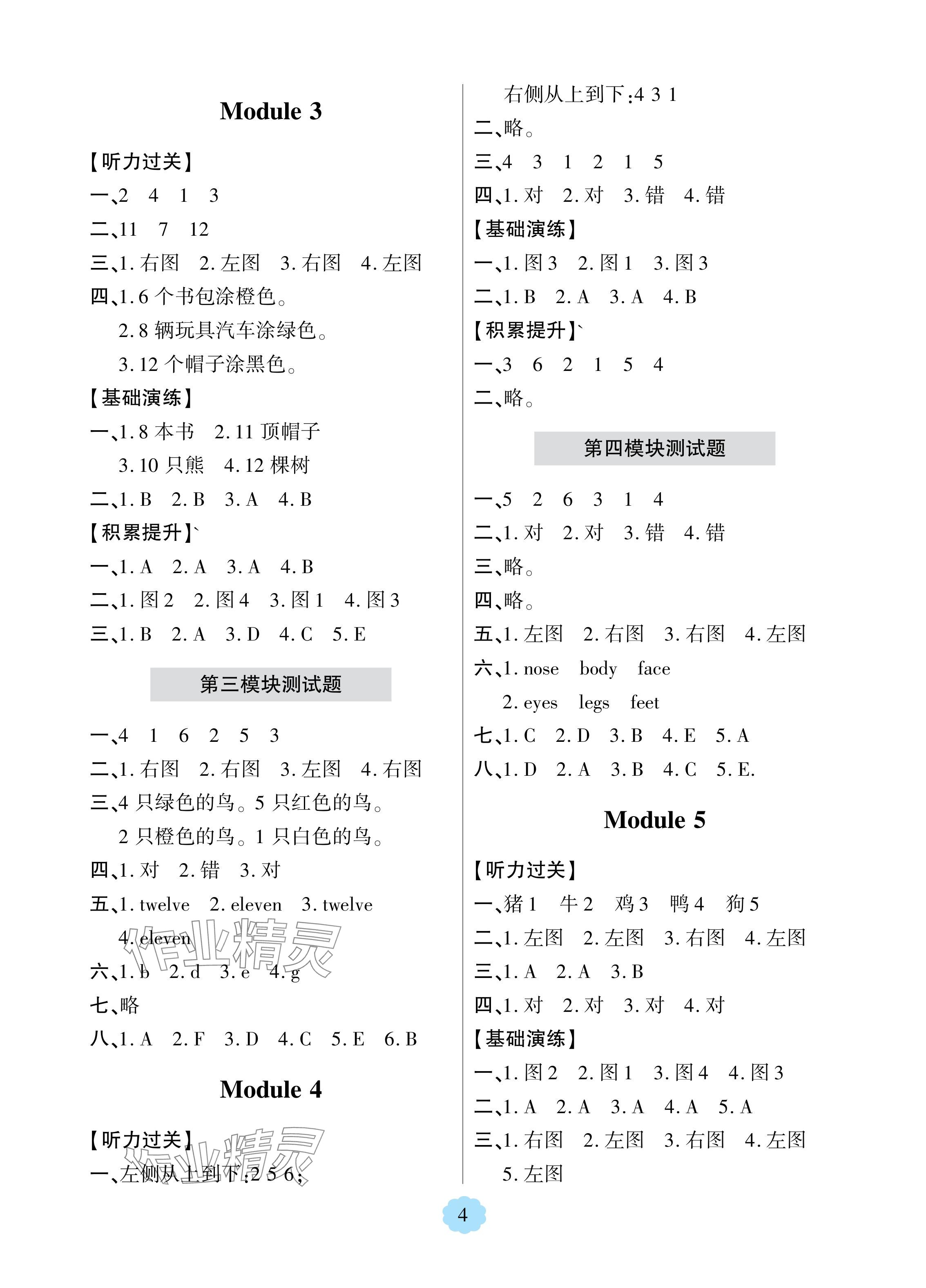 2024年新課堂學習與探究一年級英語下冊外研版1年級起 參考答案第2頁