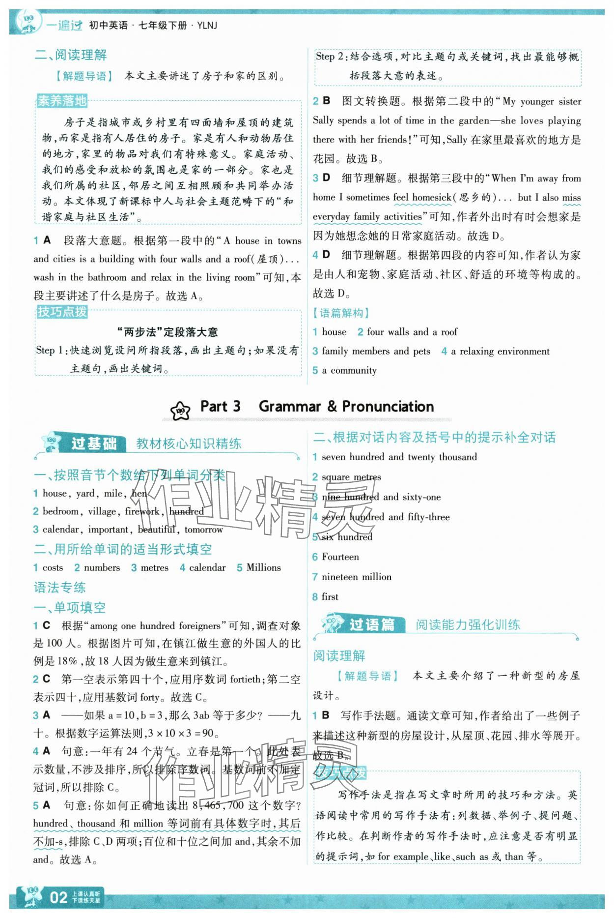 2025年一遍過(guò)七年級(jí)英語(yǔ)下冊(cè)譯林版 參考答案第2頁(yè)