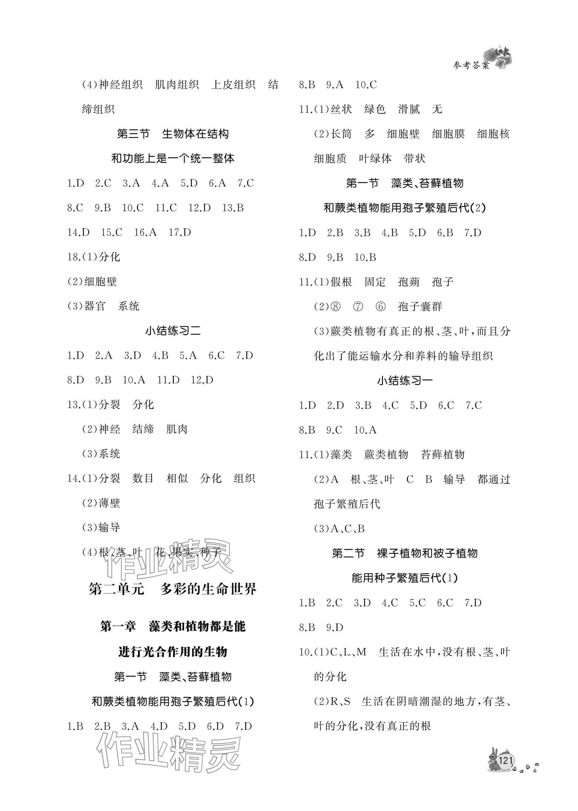 2025年新課程助學叢書七年級生物上冊濟南版 參考答案第3頁