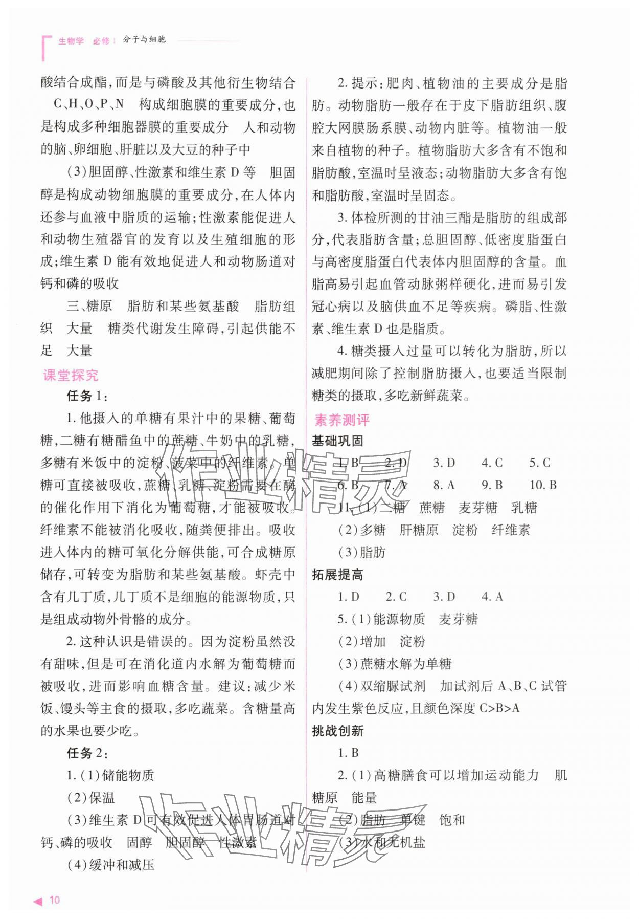 2025年普通高中新课程同步练习册高中生物必修1人教版&nbsp;第10页